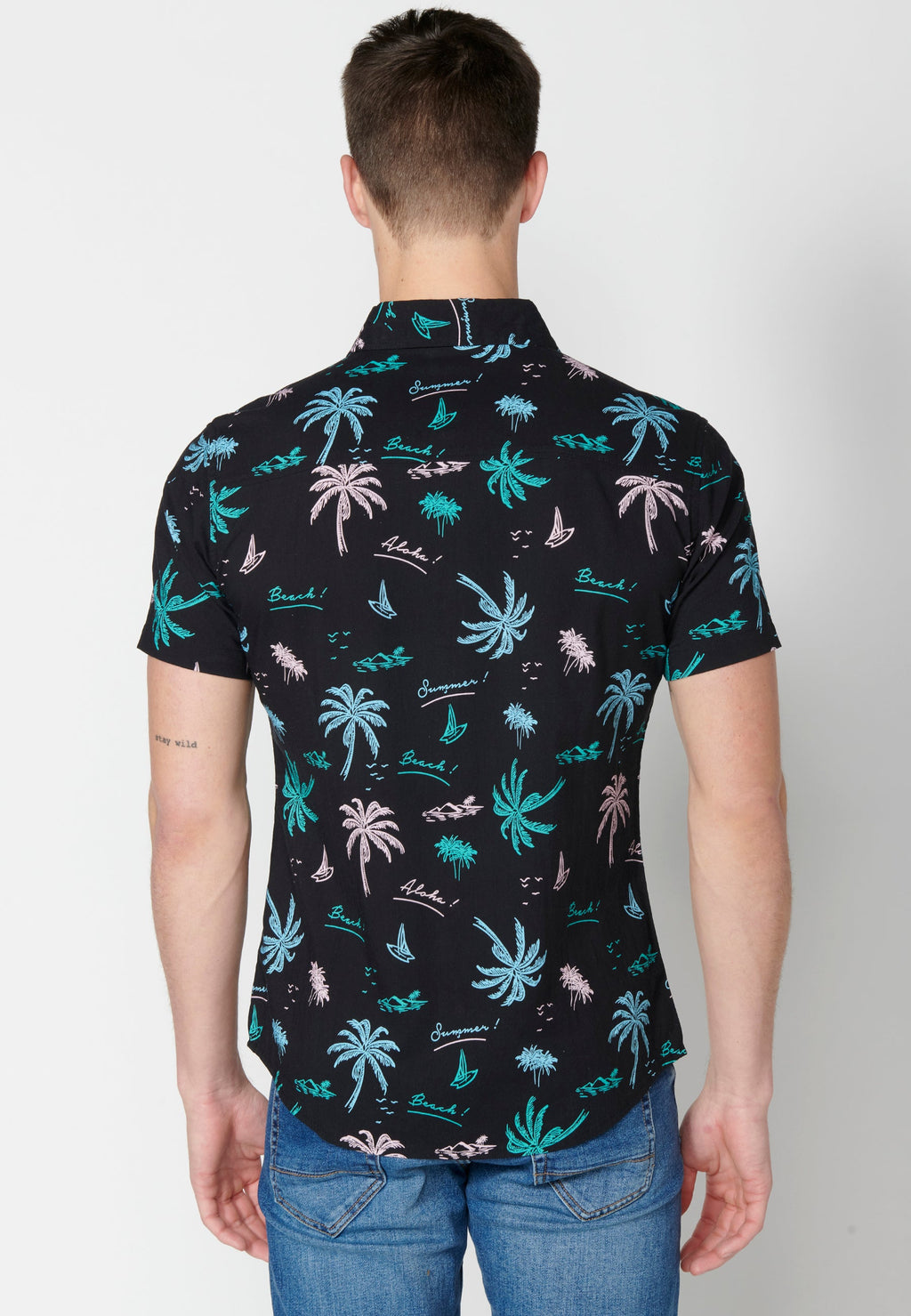 Camisa Hombre Manga Corta Estampado Palmeras Algodón Viscosa – Koroshi 2311CC39