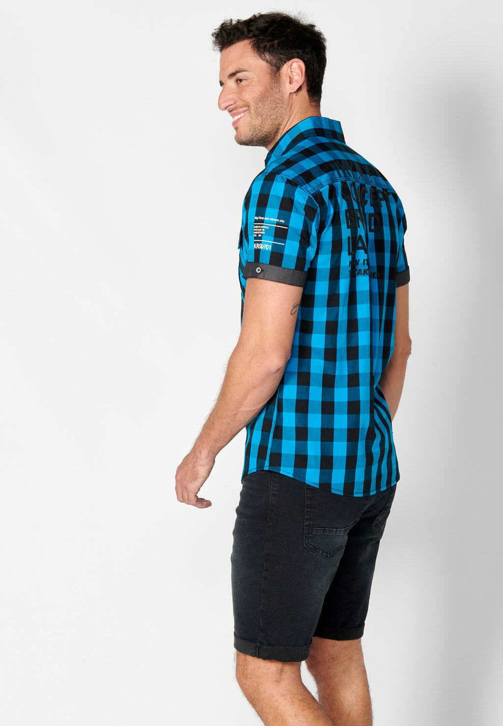 Camisa Hombre Manga Corta Cuadros Algodón Bolsillos Solapa – Koroshi 2311CC56