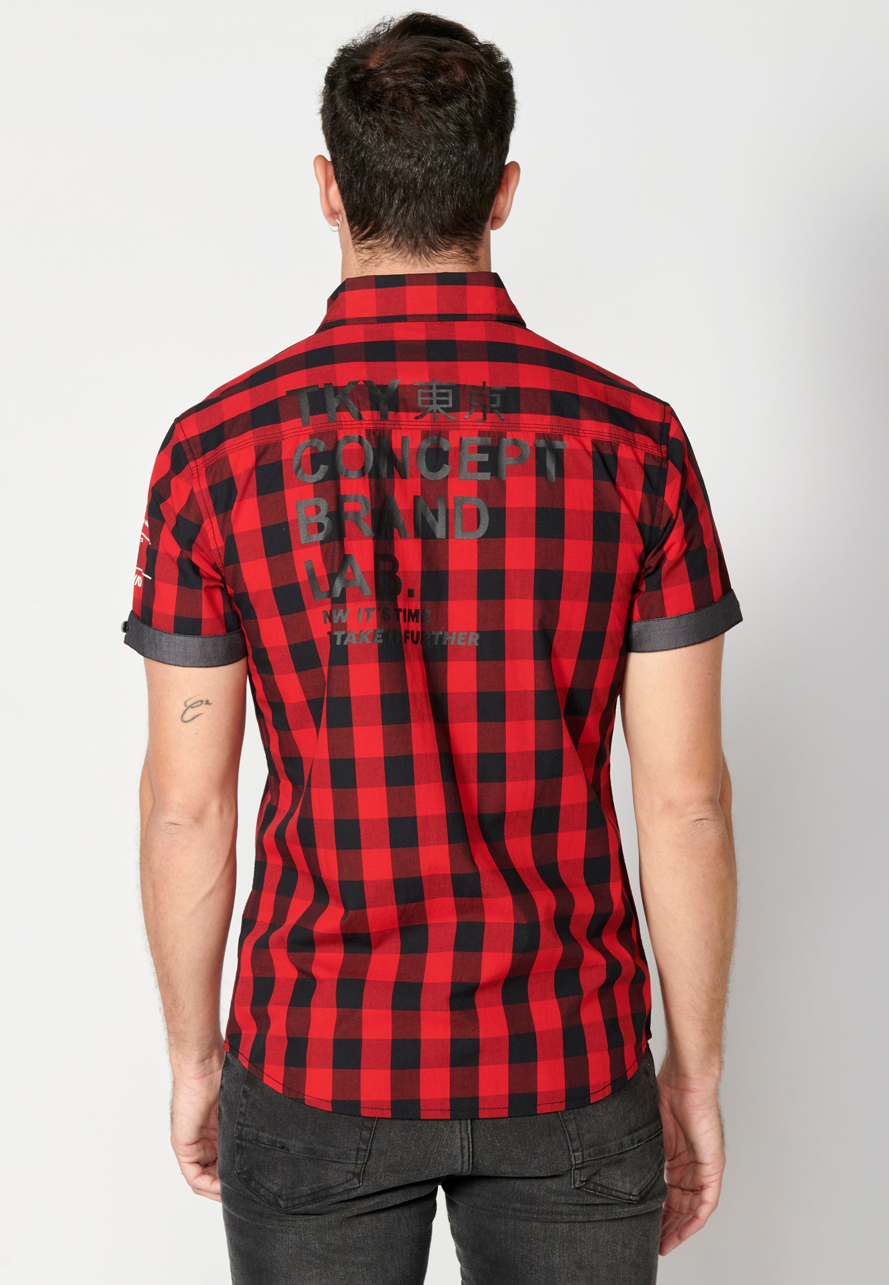 Camisa Hombre Manga Corta Cuadros Algodón Bolsillos Solapa – Koroshi 2311CC56