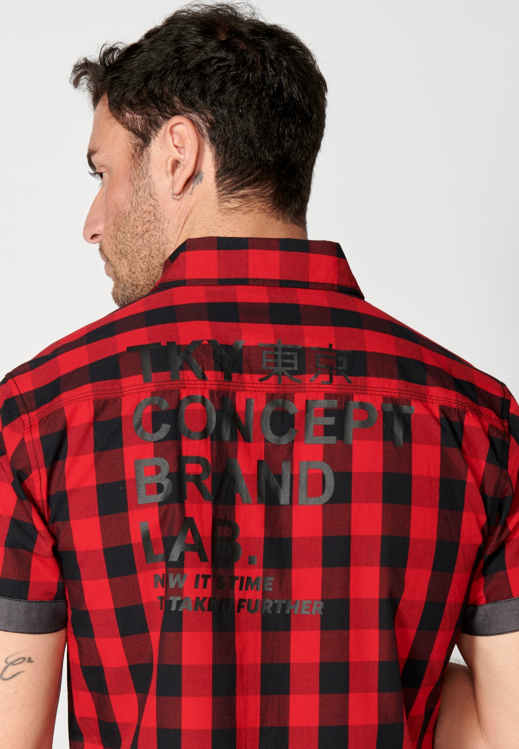 Camisa Hombre Manga Corta Cuadros Algodón Bolsillos Solapa – Koroshi 2311CC56