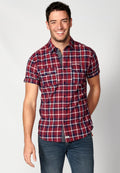 Camisa Hombre Manga Corta Cuadros Algodón Bolsillos Roja – Koroshi