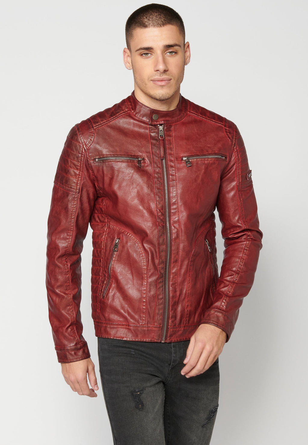 Chaqueta Cuero Sintético Cuello Mao Hombre – Koroshi 2311JA03