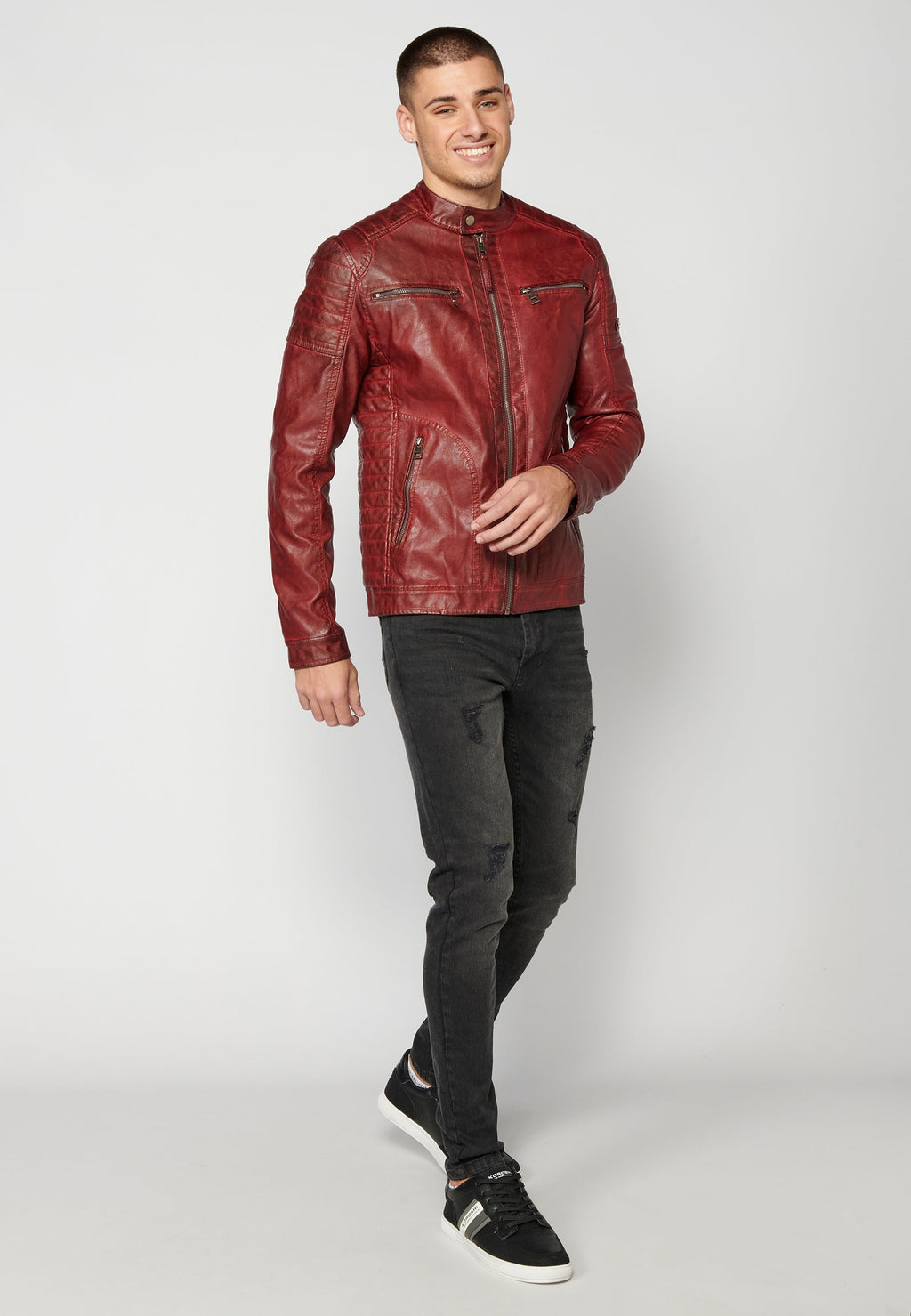 Chaqueta Cuero Sintético Cuello Mao Hombre – Koroshi 2311JA03