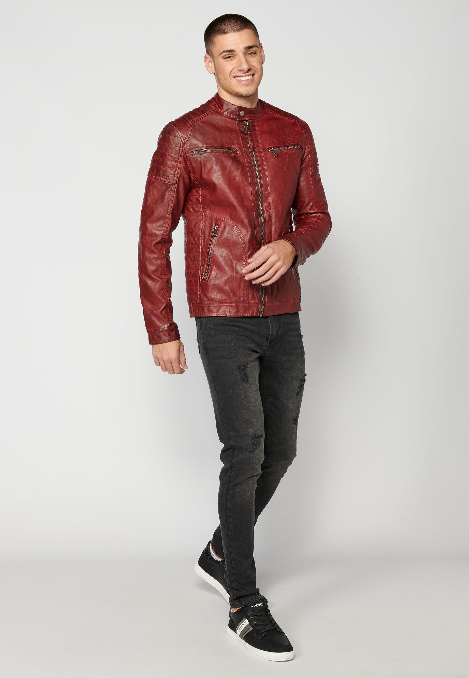 Chaqueta Cuero Sintético Cuello Mao Hombre – Koroshi 2311JA03