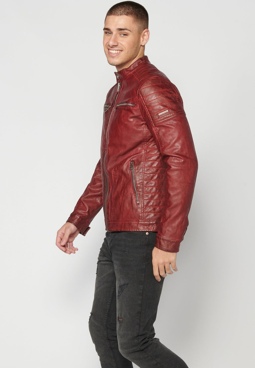 Chaqueta Cuero Sintético Cuello Mao Hombre – Koroshi 2311JA03