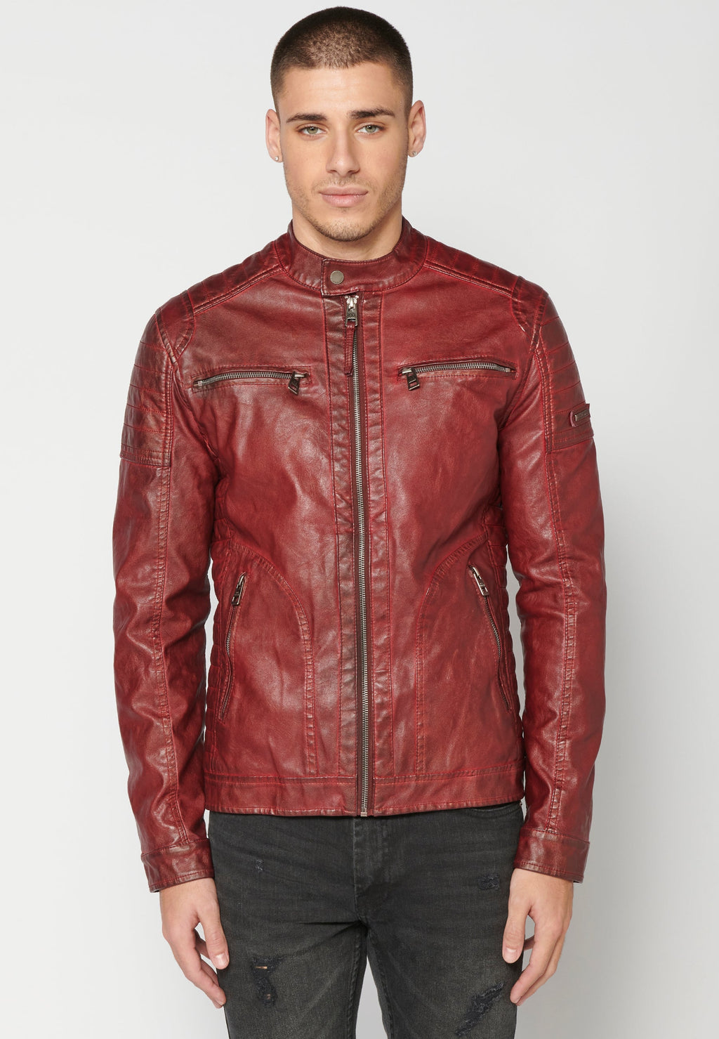 Chaqueta Cuero Sintético Cuello Mao Hombre – Koroshi 2311JA03