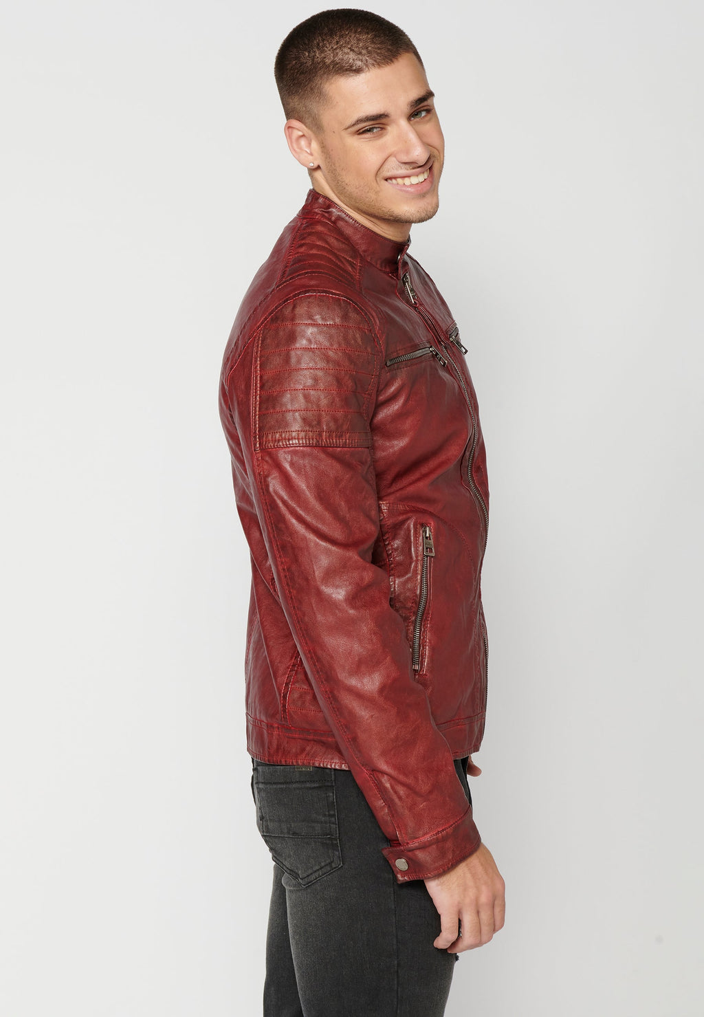 Chaqueta Cuero Sintético Cuello Mao Hombre – Koroshi 2311JA03