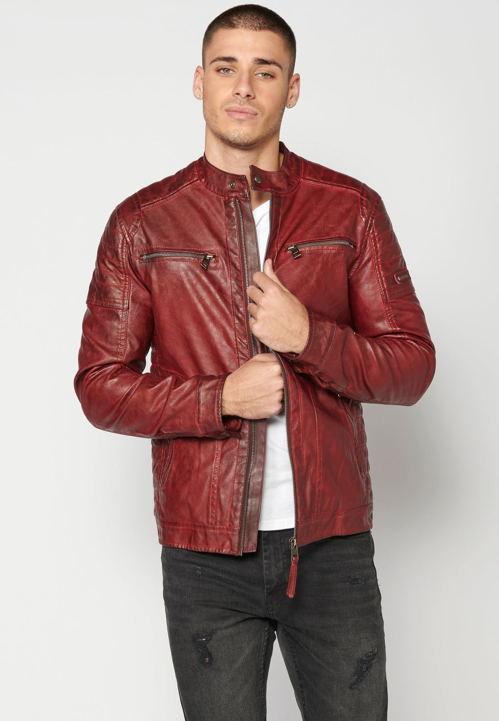 Chaqueta Cuero Sintético Cuello Mao Hombre – Koroshi 2311JA03
