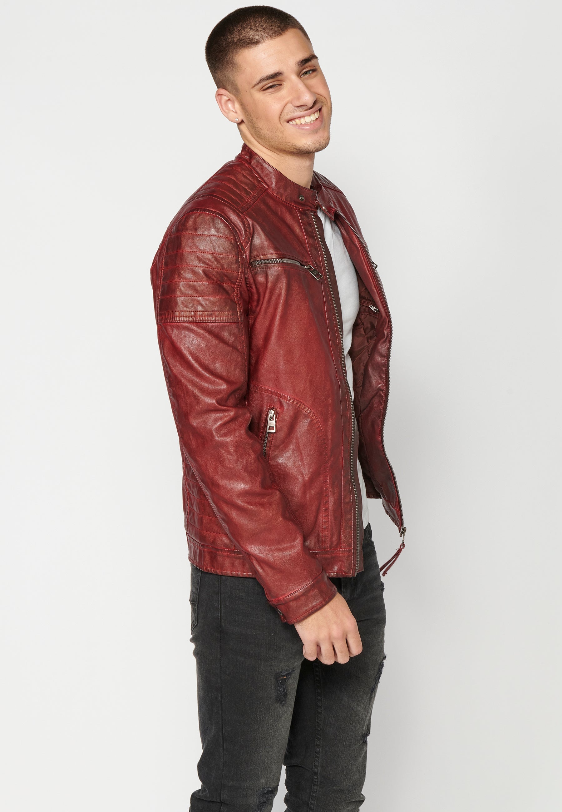 Chaqueta Cuero Sintético Cuello Mao Hombre – Koroshi 2311JA03