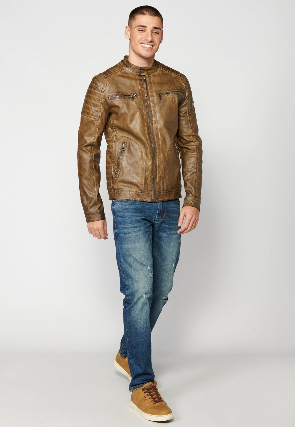 Chaqueta Cuero Sintético Cuello Mao Hombre – Koroshi 2311JA03