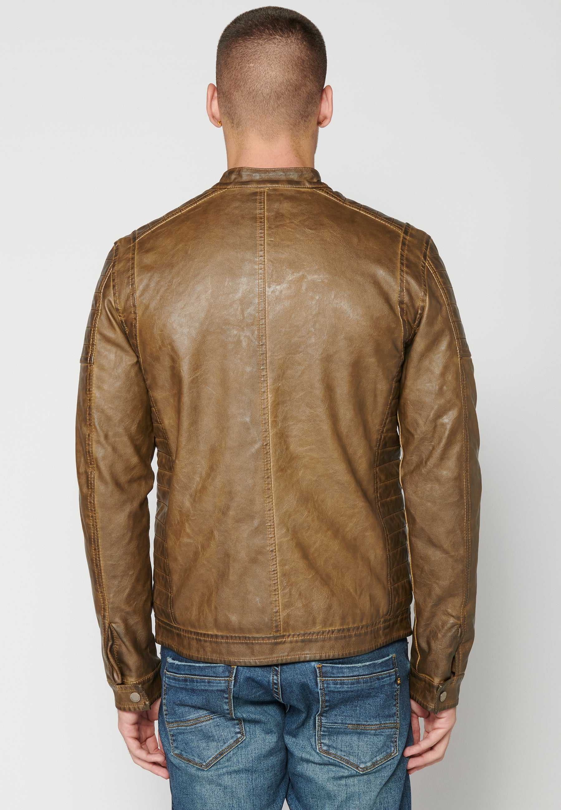 Chaqueta Cuero Sintético Cuello Mao Hombre – Koroshi 2311JA03