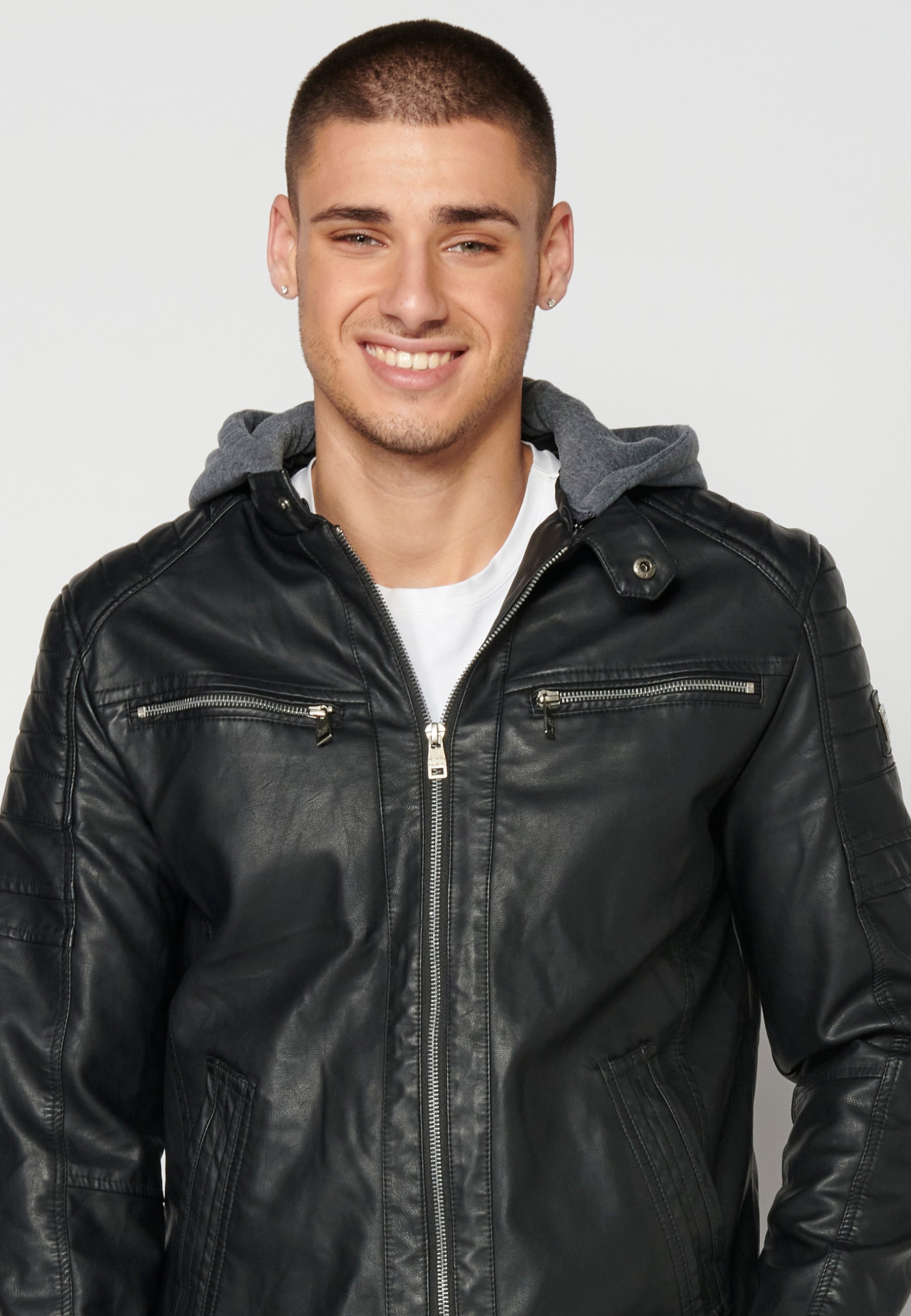 Chaqueta Cuero Sintético con Capucha Hombre – Koroshi 2311JA05