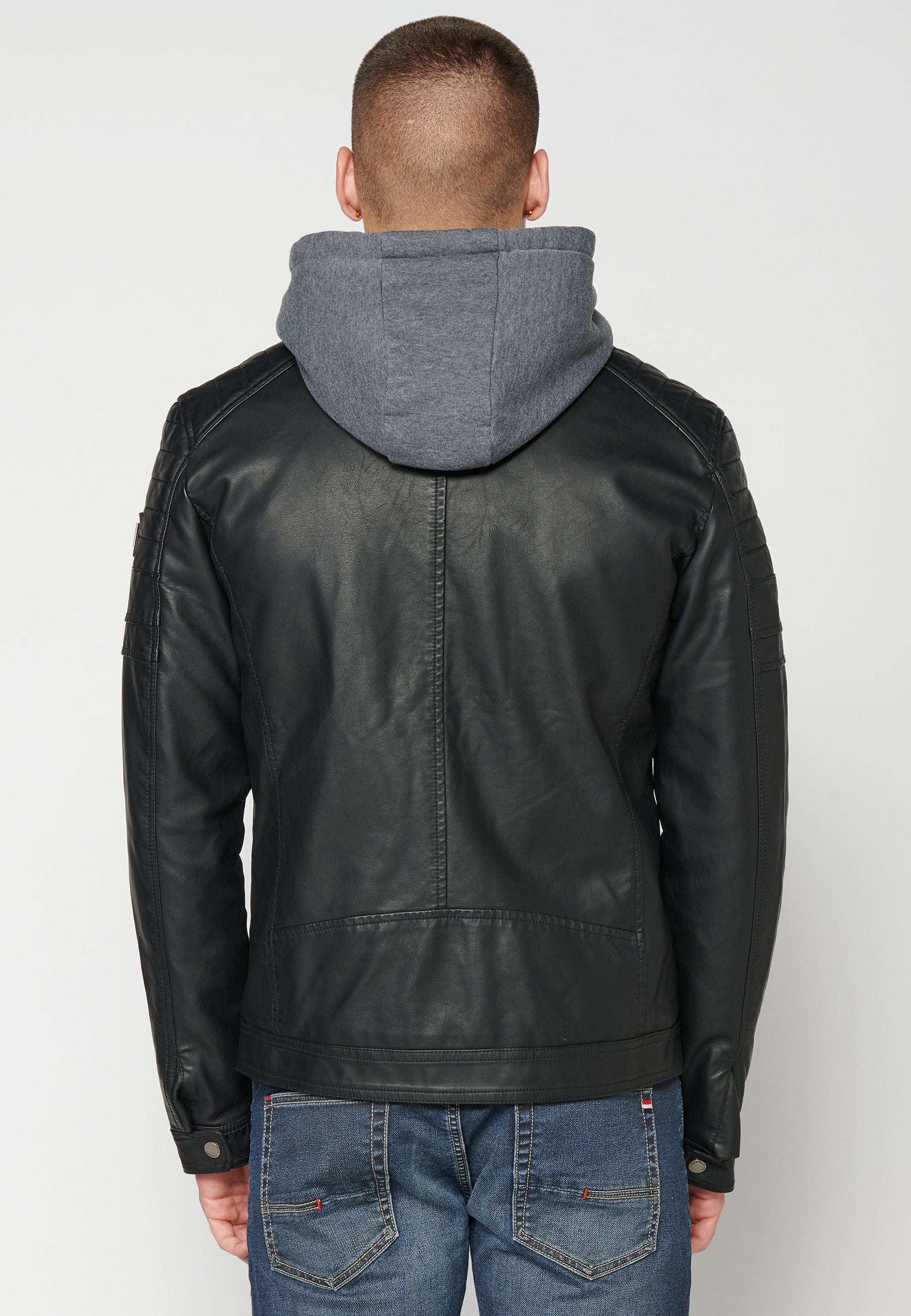 Chaqueta Cuero Sintético con Capucha Hombre – Koroshi 2311JA05