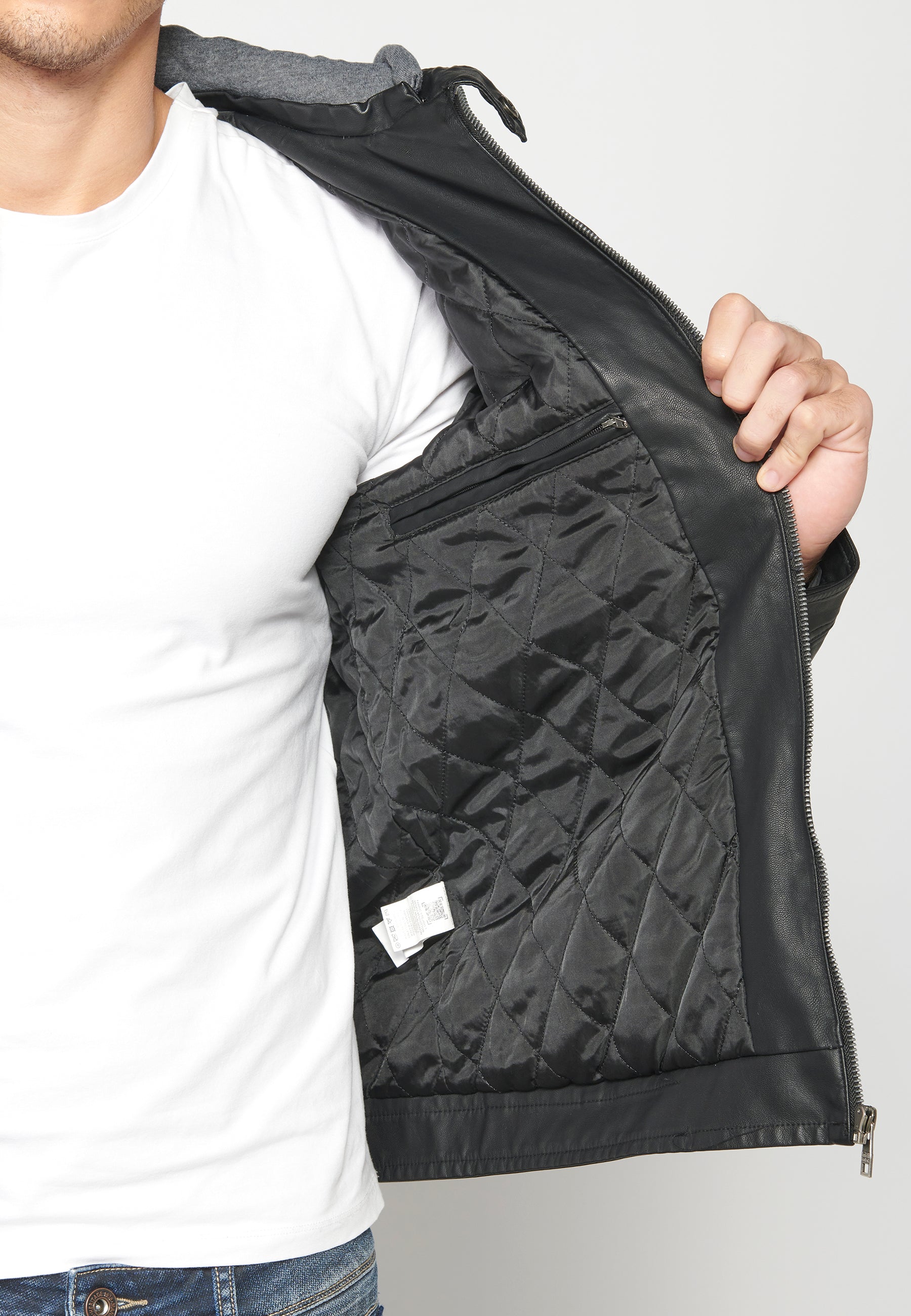 Chaqueta Cuero Sintético con Capucha Hombre – Koroshi 2311JA05