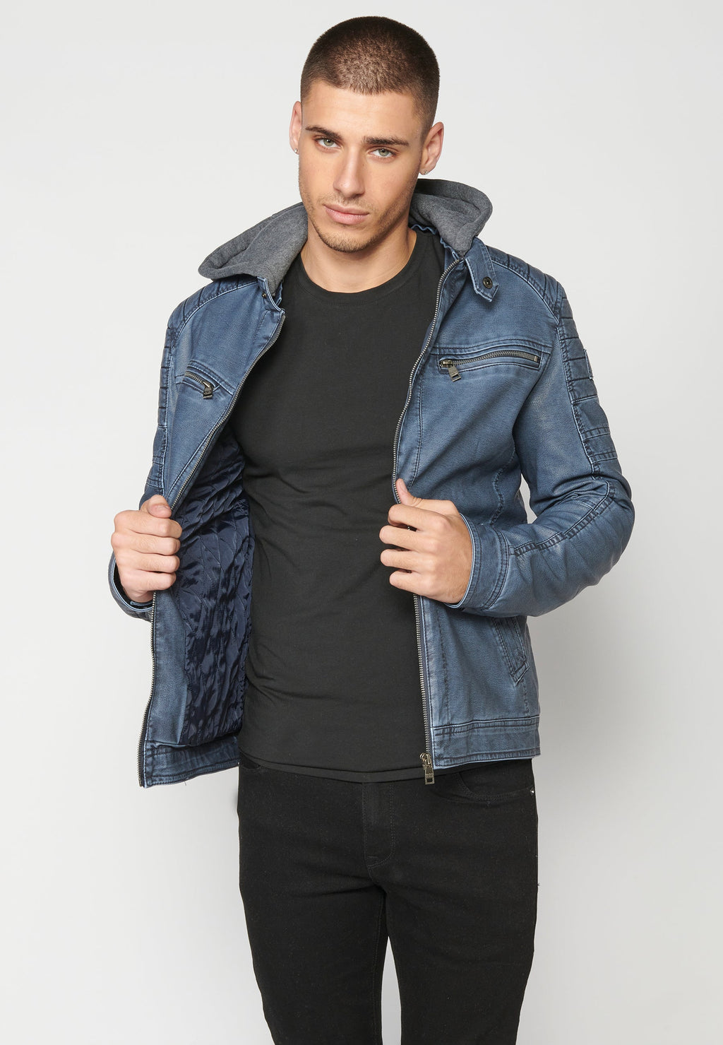 Chaqueta Cuero Sintético con Capucha Hombre – Koroshi 2311JA05