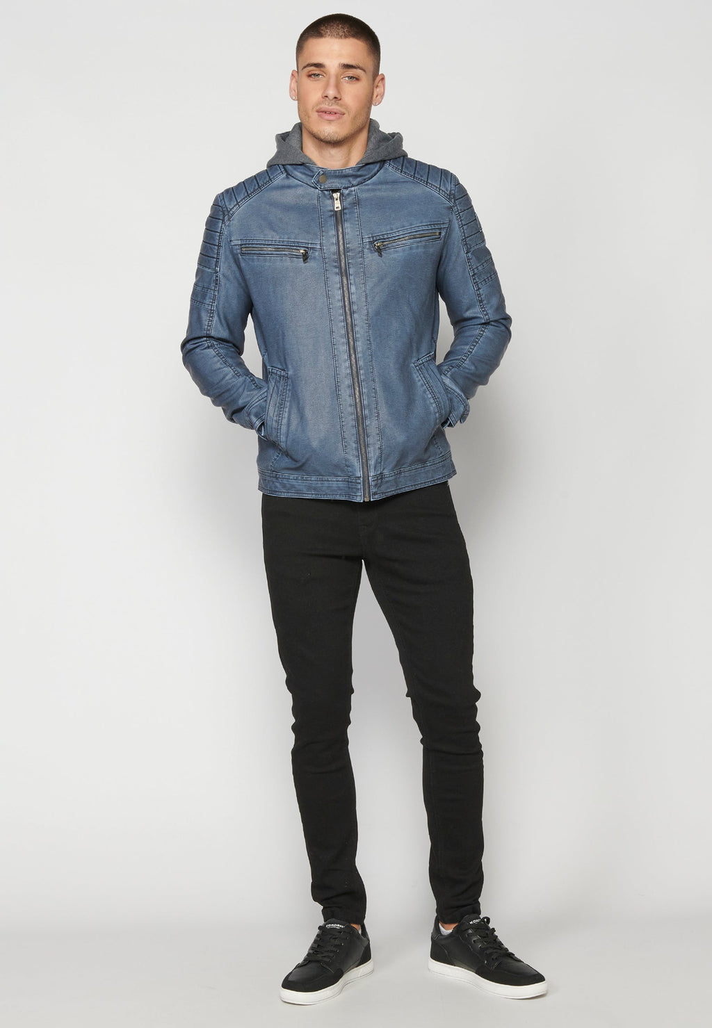 Chaqueta Cuero Sintético con Capucha Hombre – Koroshi 2311JA05