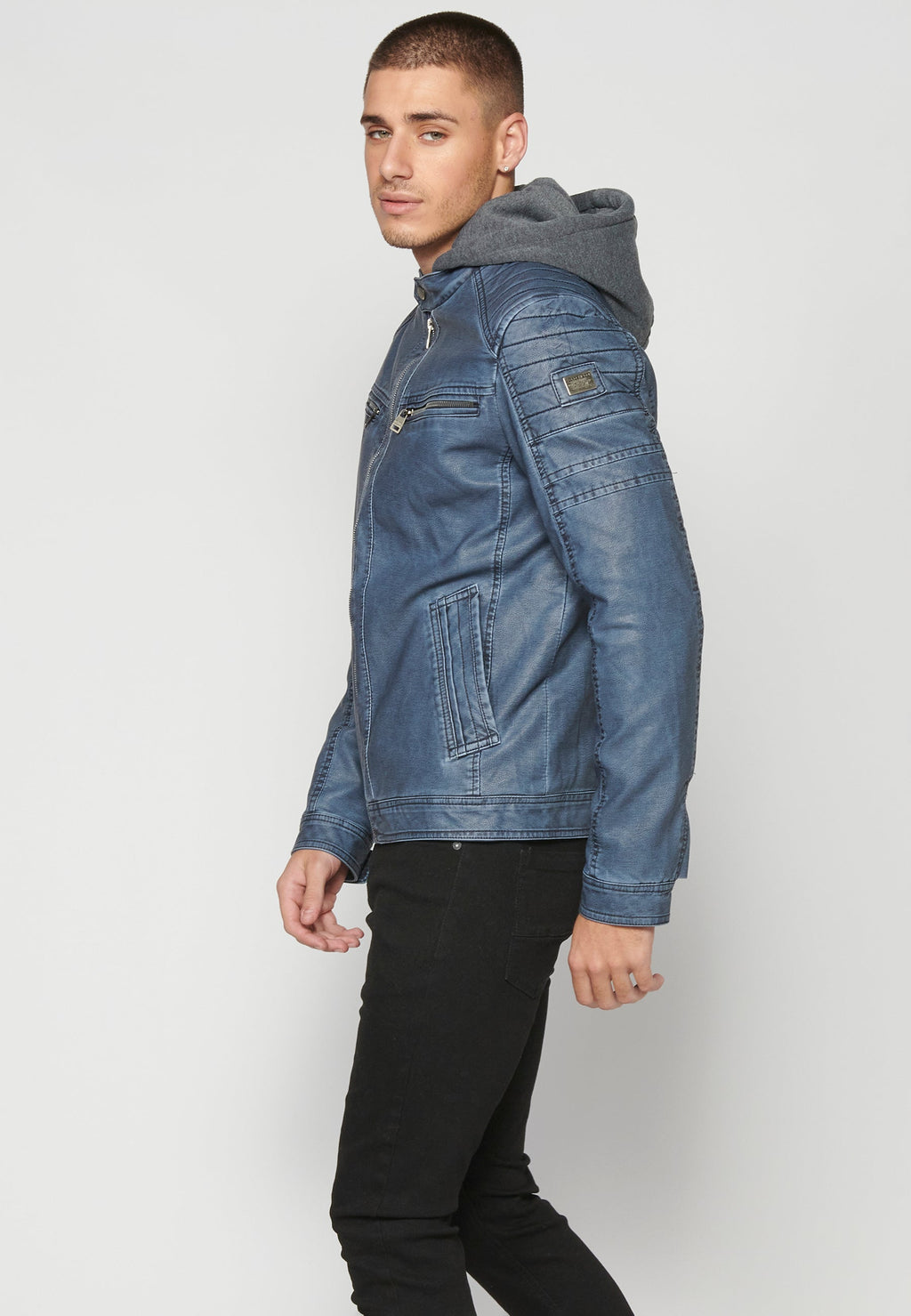 Chaqueta Cuero Sintético con Capucha Hombre – Koroshi 2311JA05