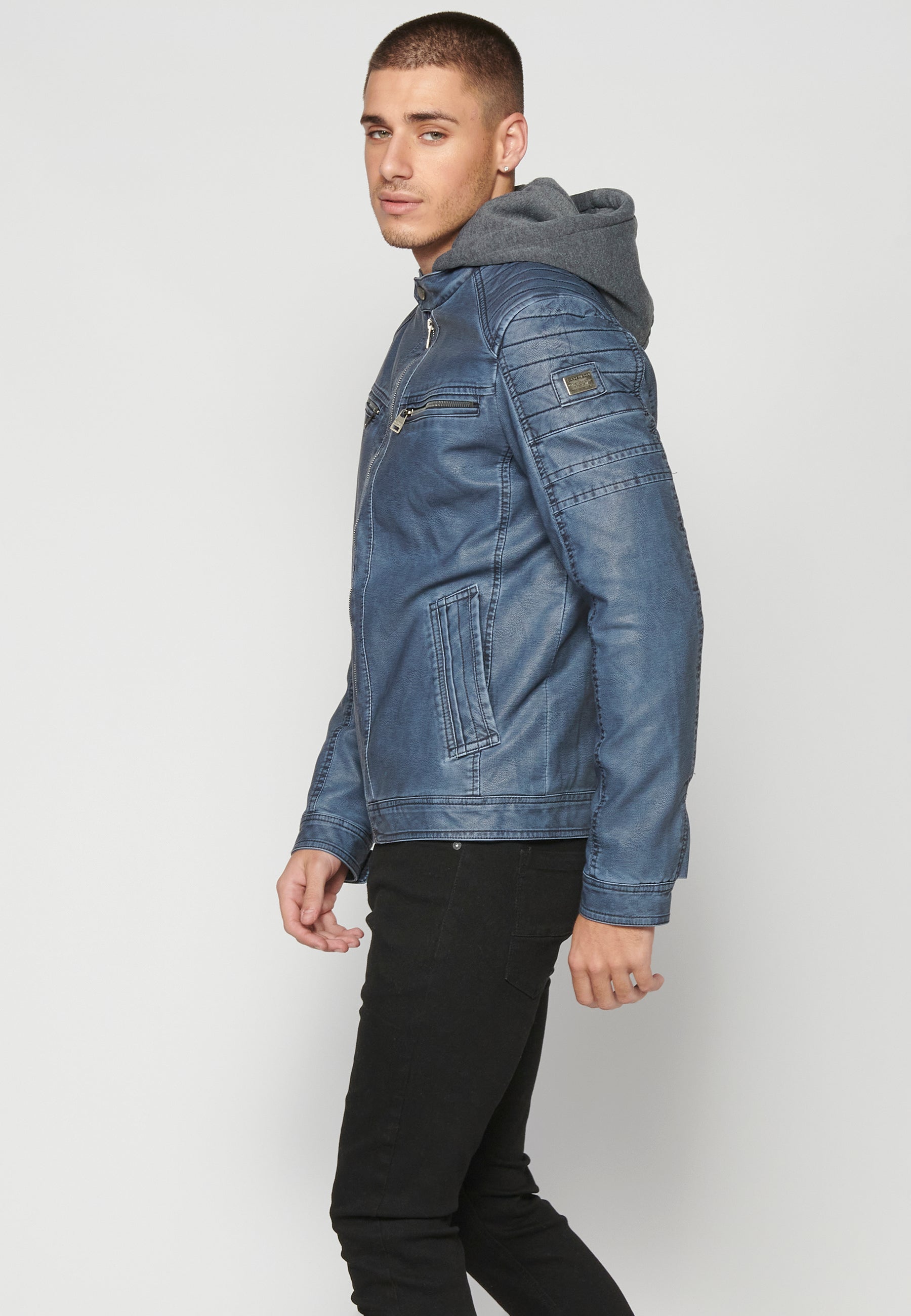 Chaqueta Cuero Sintético con Capucha Hombre – Koroshi 2311JA05