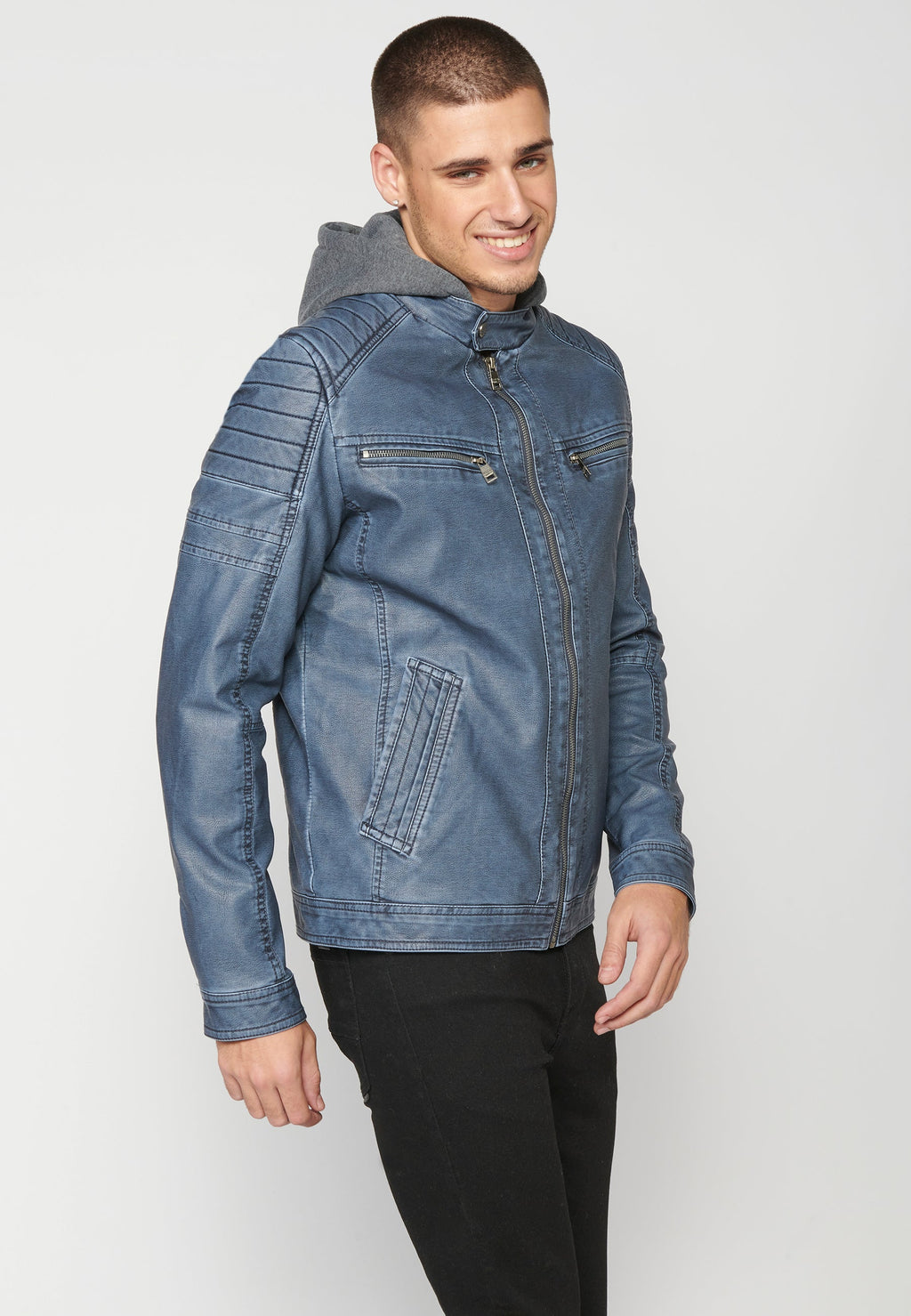 Chaqueta Cuero Sintético con Capucha Hombre – Koroshi 2311JA05