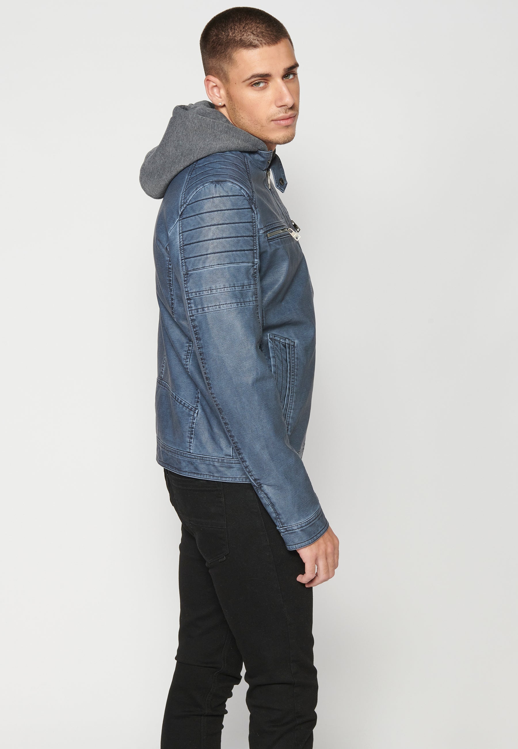 Chaqueta Cuero Sintético con Capucha Hombre – Koroshi 2311JA05