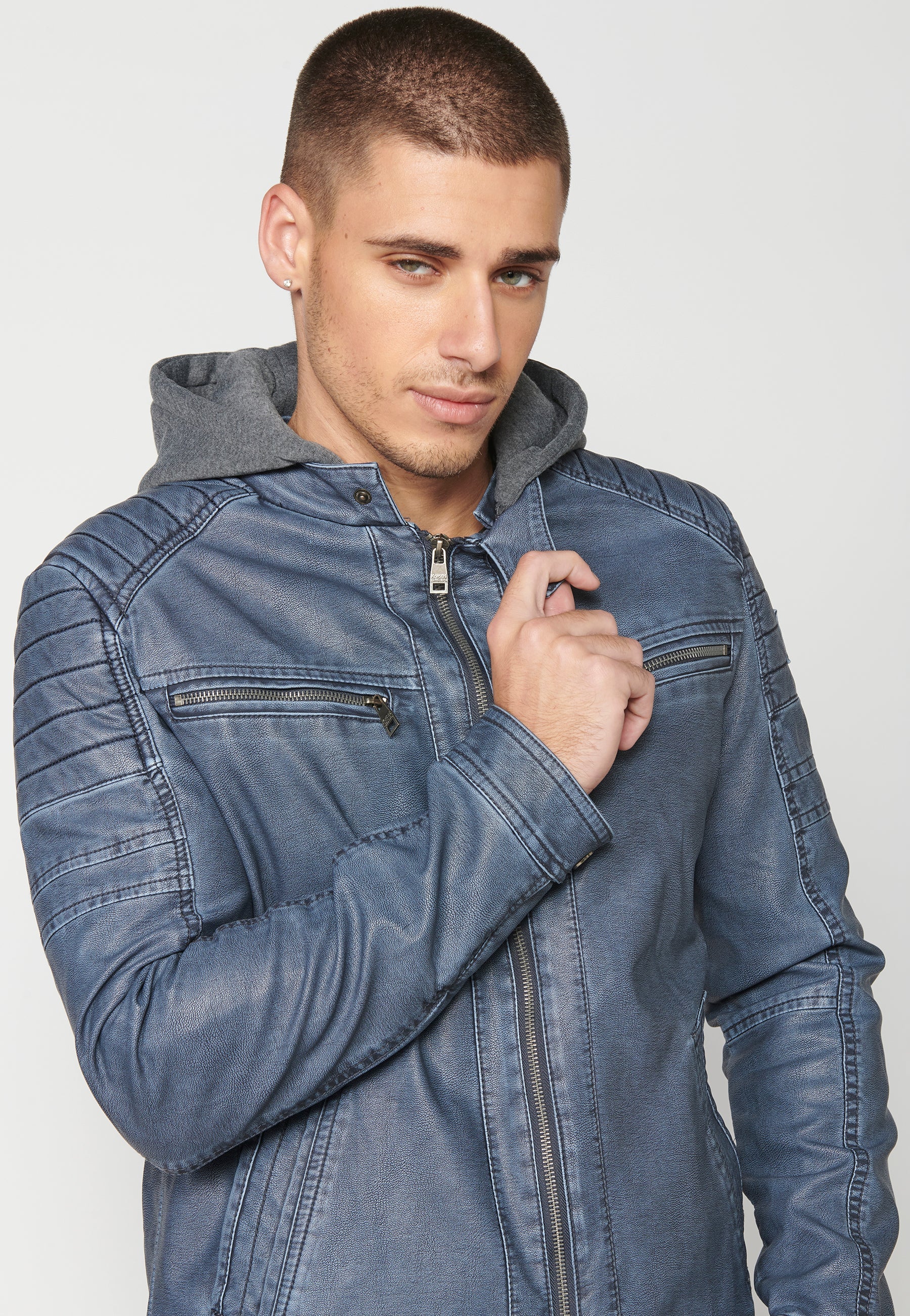 Chaqueta Cuero Sintético con Capucha Hombre – Koroshi 2311JA05