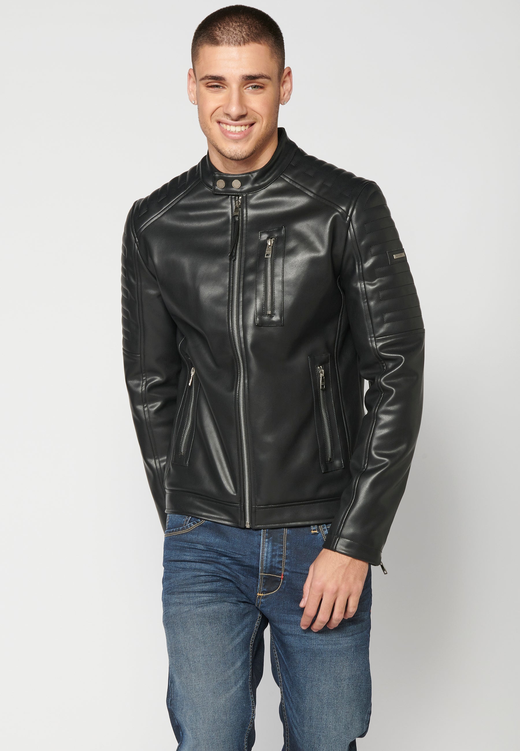 Chaqueta Biker Cuero Sintético Hombre – Koroshi 2311JA08