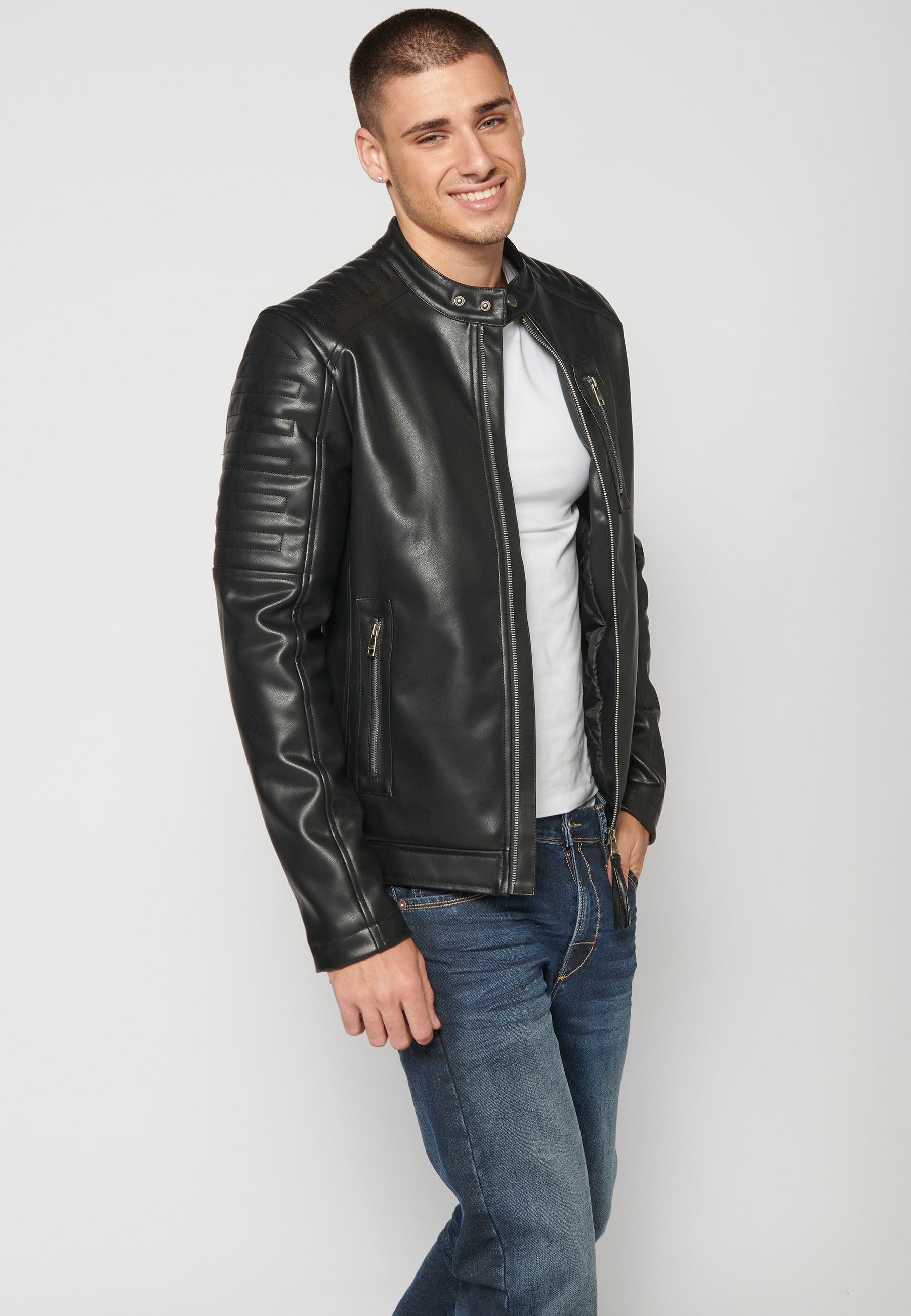 Chaqueta Biker Cuero Sintético Hombre – Koroshi 2311JA08