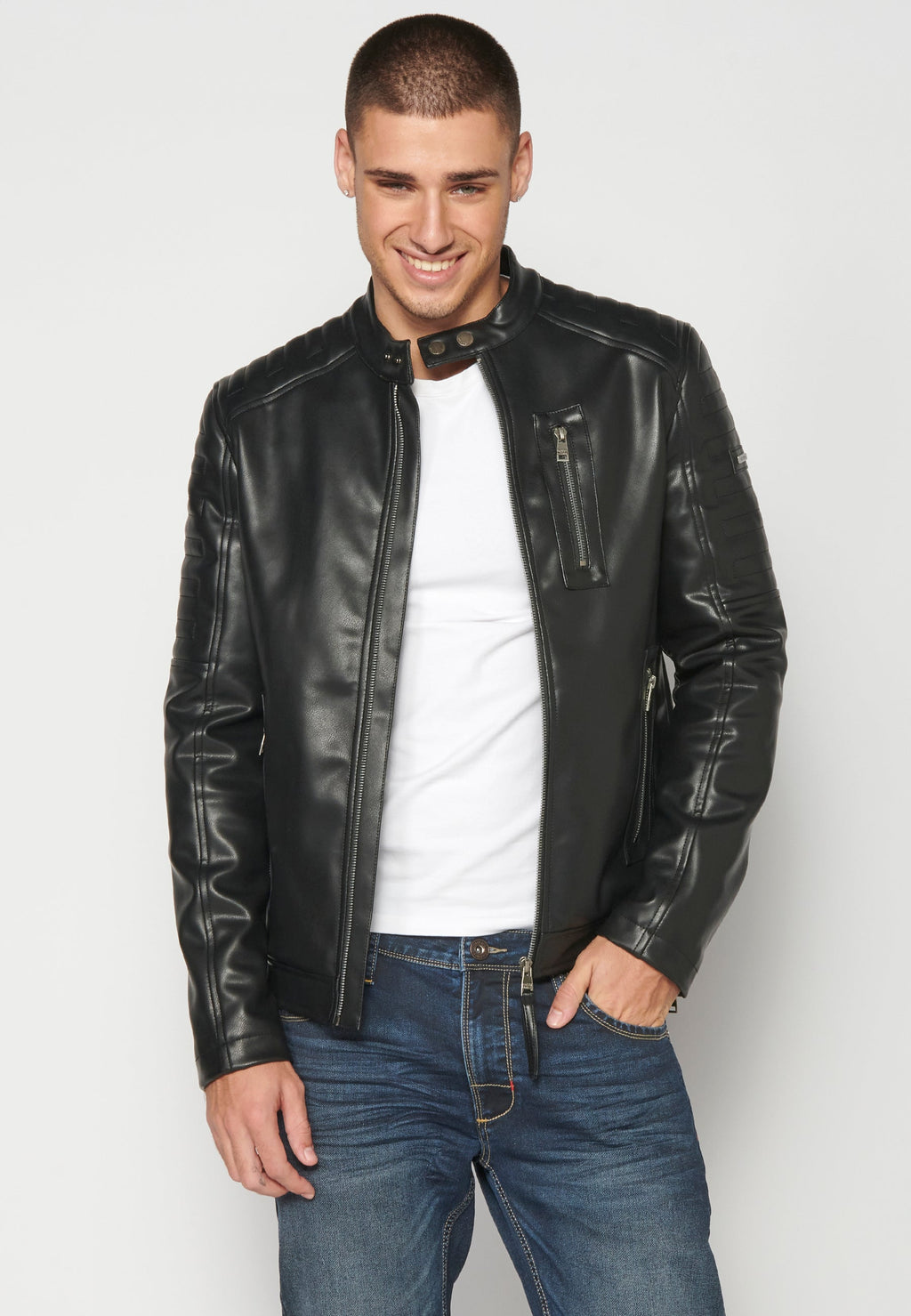 Chaqueta Biker Cuero Sintético Hombre – Koroshi 2311JA08