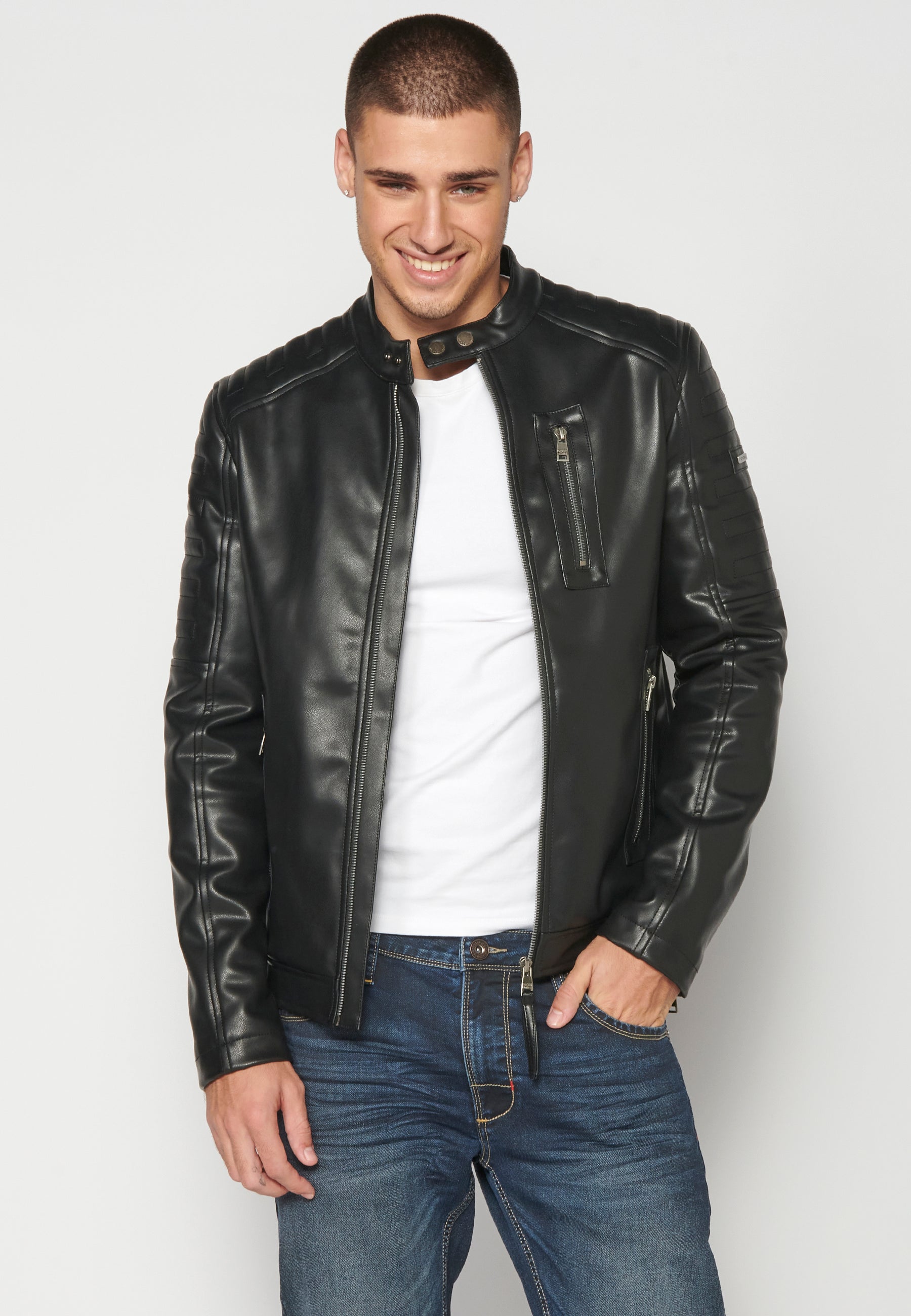 Chaqueta Biker Cuero Sintético Hombre – Koroshi 2311JA08