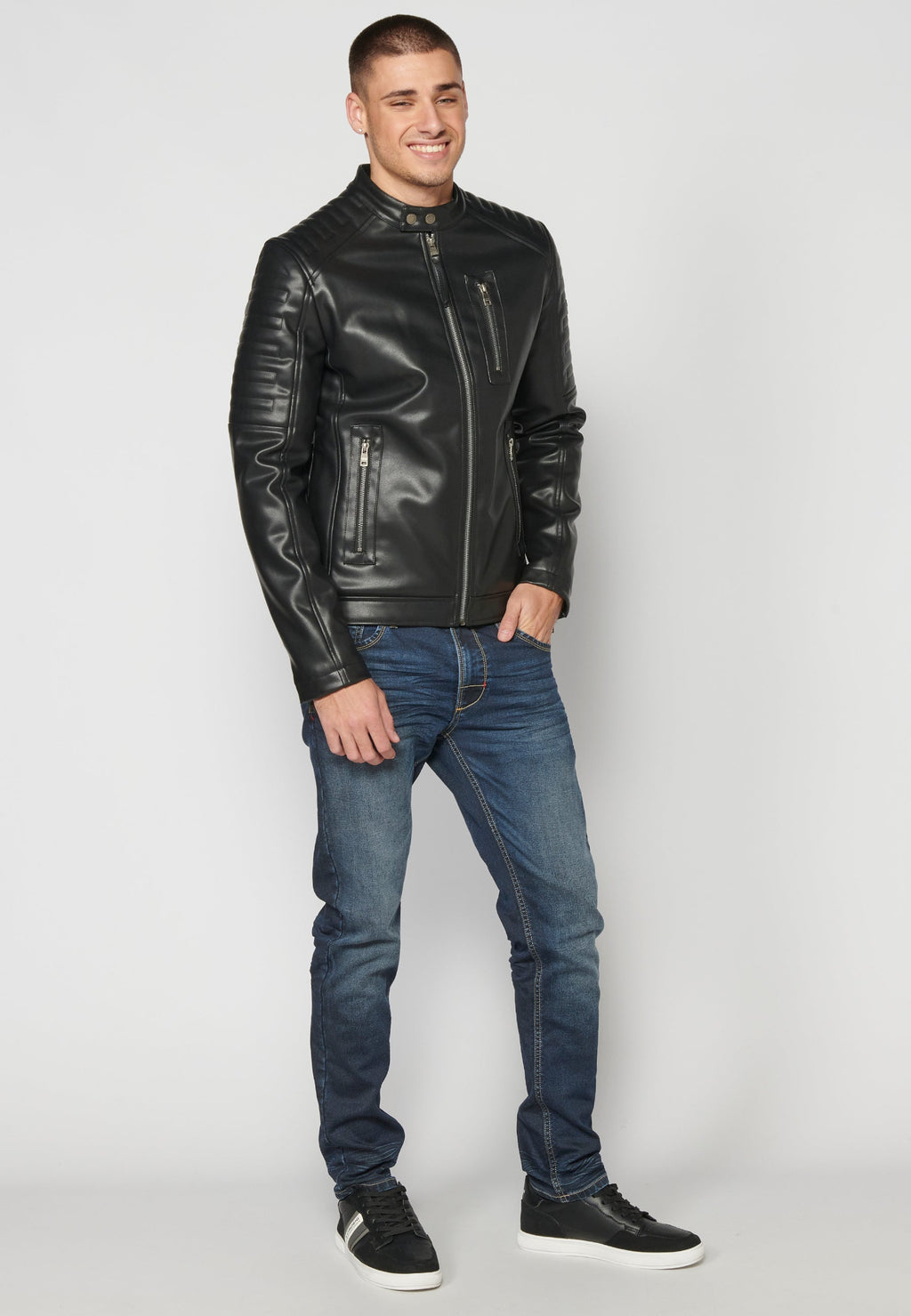 Chaqueta Biker Cuero Sintético Hombre – Koroshi 2311JA08