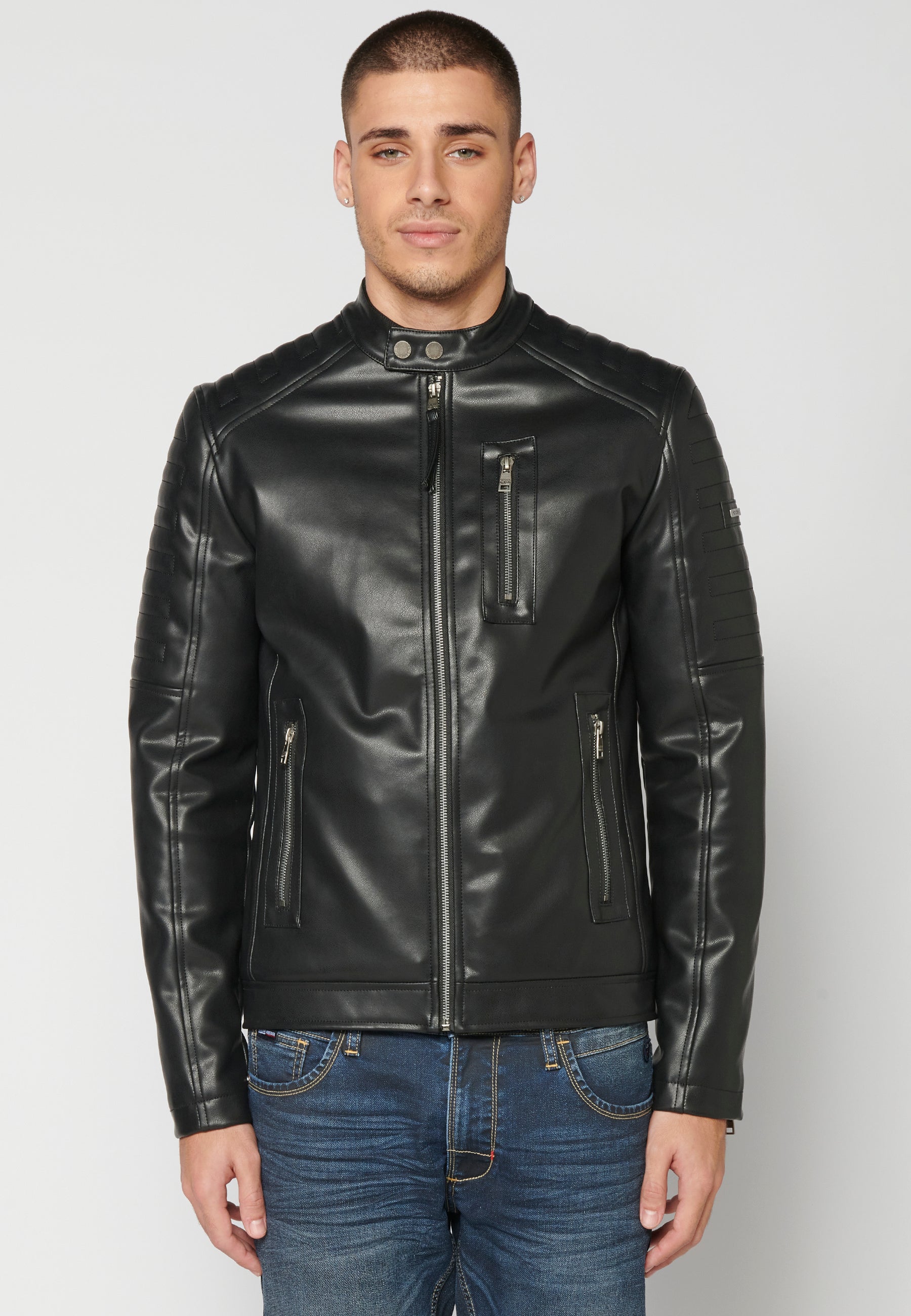 Chaqueta Biker Cuero Sintético Hombre – Koroshi 2311JA08