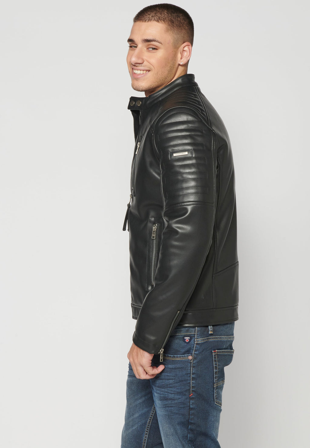 Chaqueta Biker Cuero Sintético Hombre – Koroshi 2311JA08