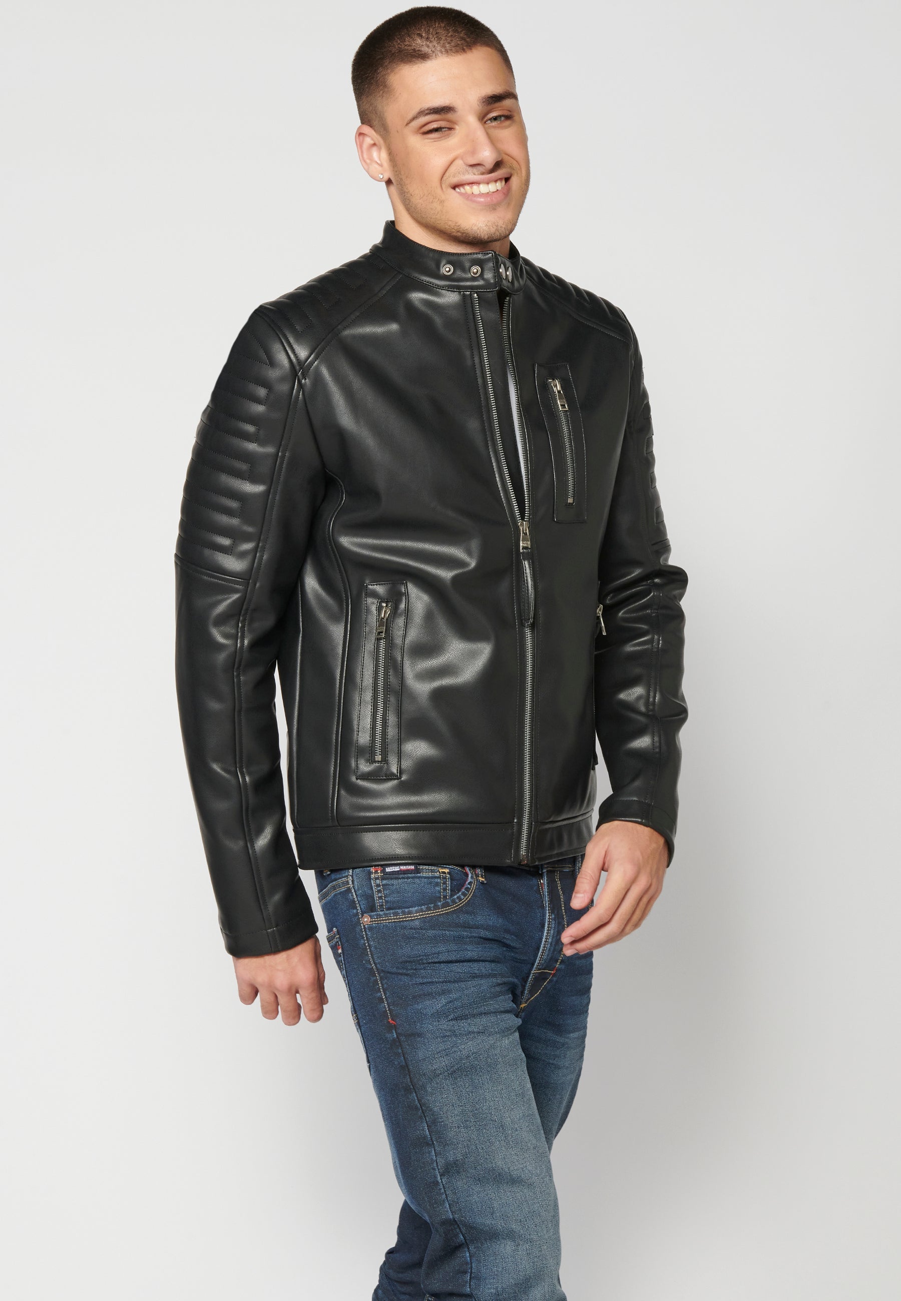 Chaqueta Biker Cuero Sintético Hombre – Koroshi 2311JA08