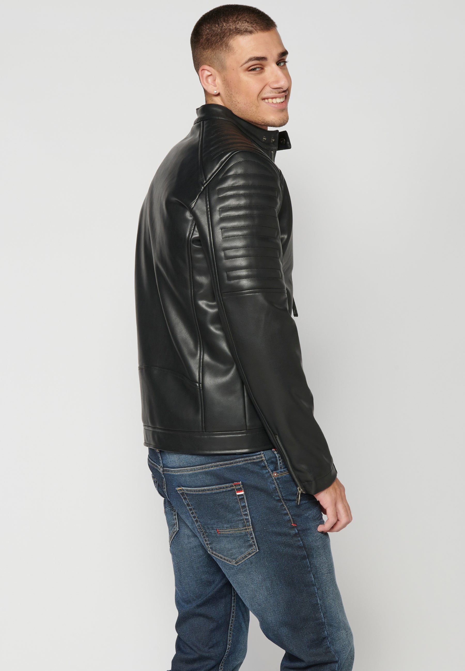 Chaqueta Biker Cuero Sintético Hombre – Koroshi 2311JA08