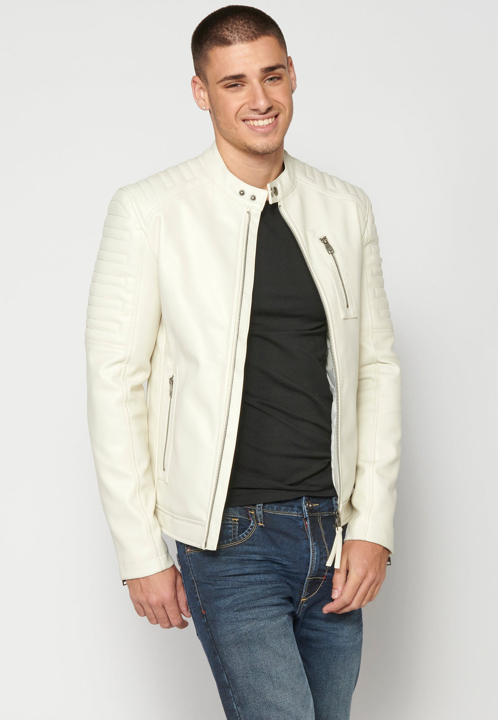 Chaqueta Biker Cuero Sintético Hombre – Koroshi 2311JA08