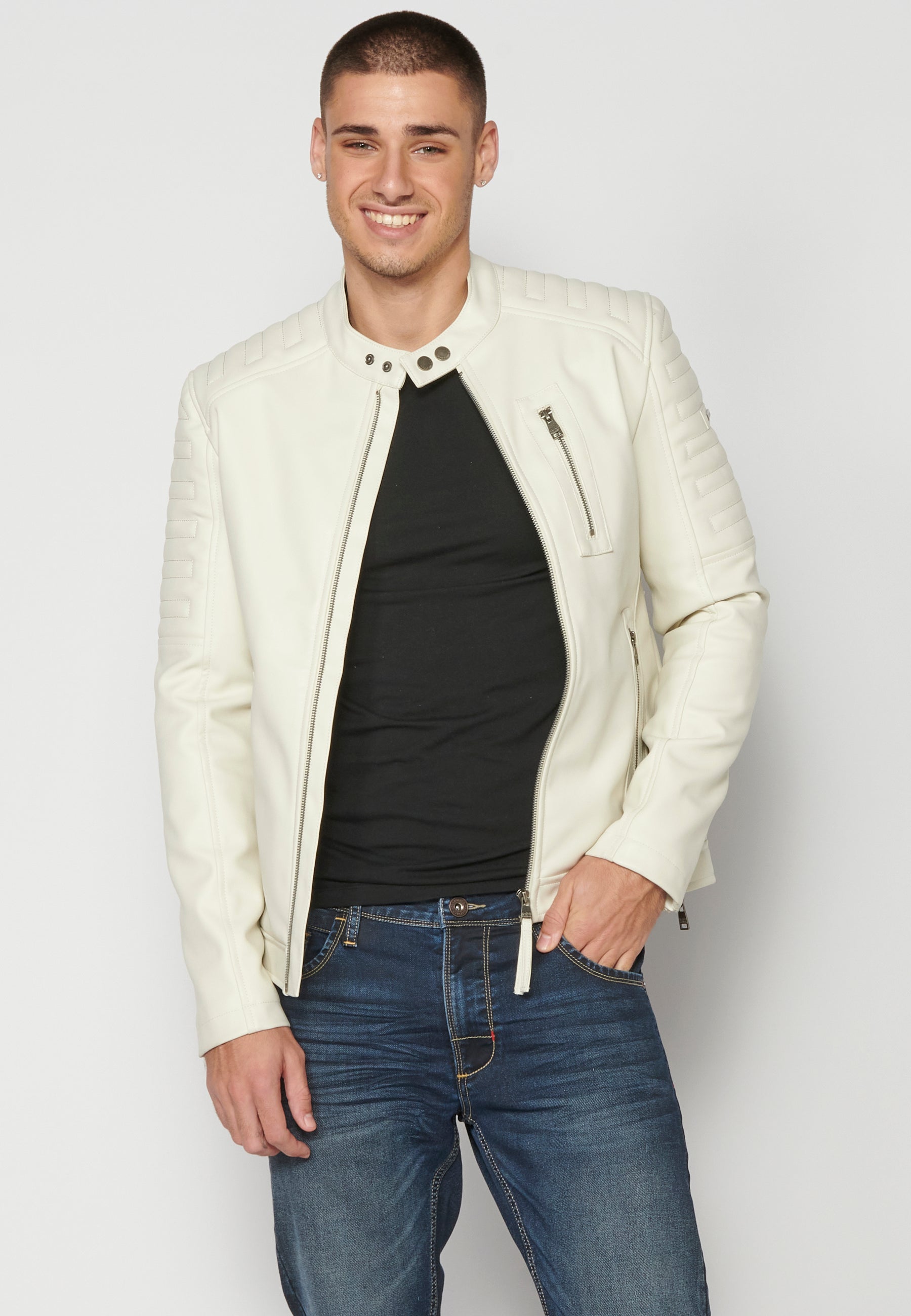 Chaqueta Biker Cuero Sintético Hombre – Koroshi 2311JA08