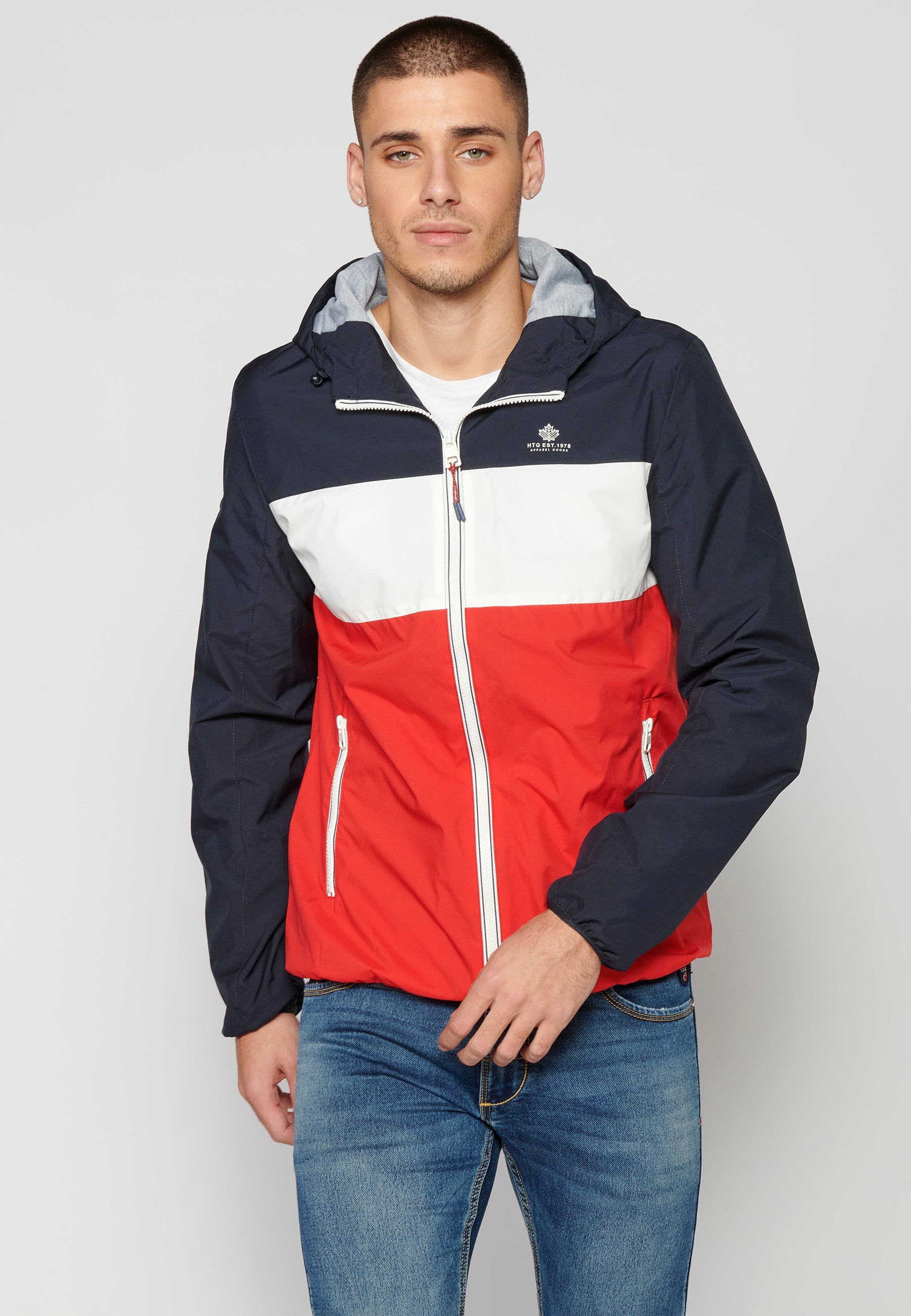 Chaqueta Cortavientos Capucha Hombre – Koroshi Azul Marino