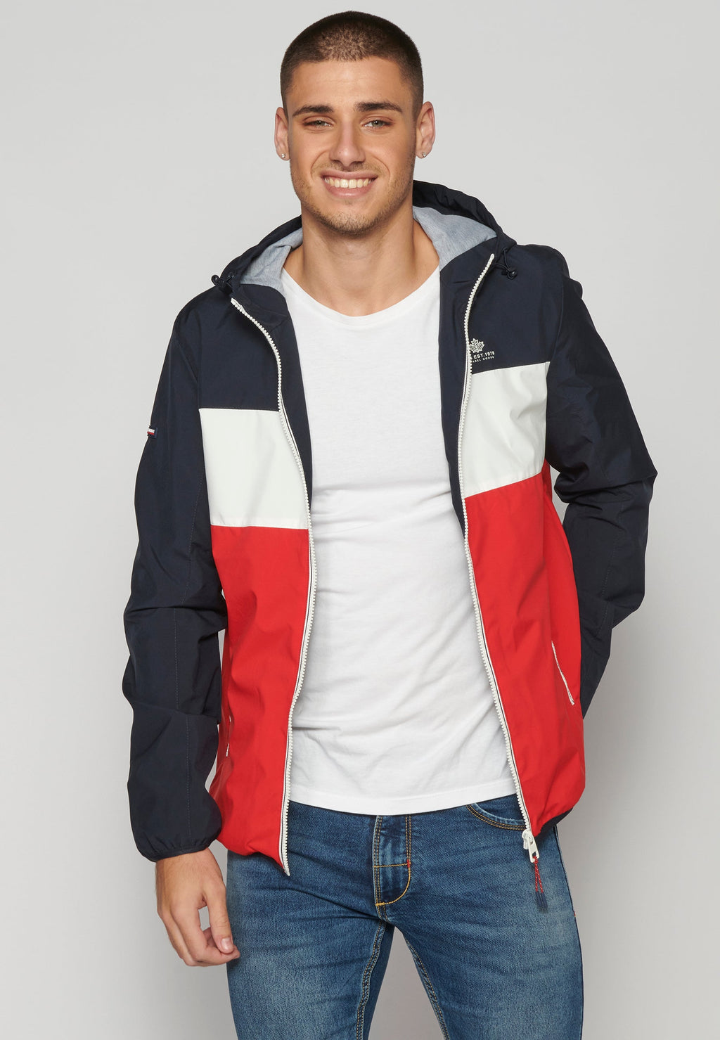 Chaqueta Cortavientos Capucha Hombre – Koroshi Azul Marino
