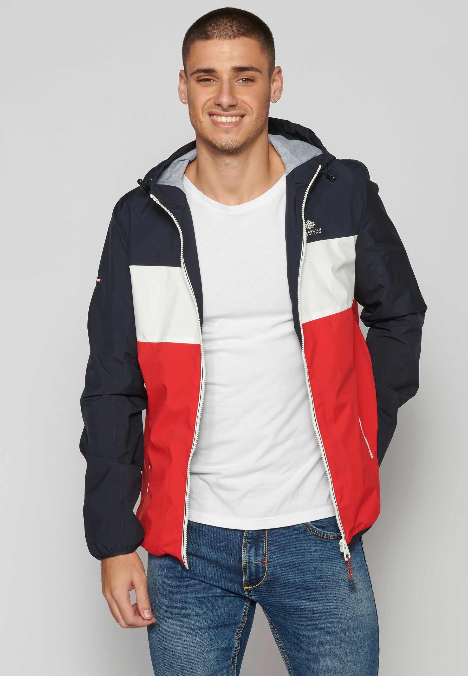 Chaqueta Cortavientos Capucha Hombre – Koroshi Azul Marino