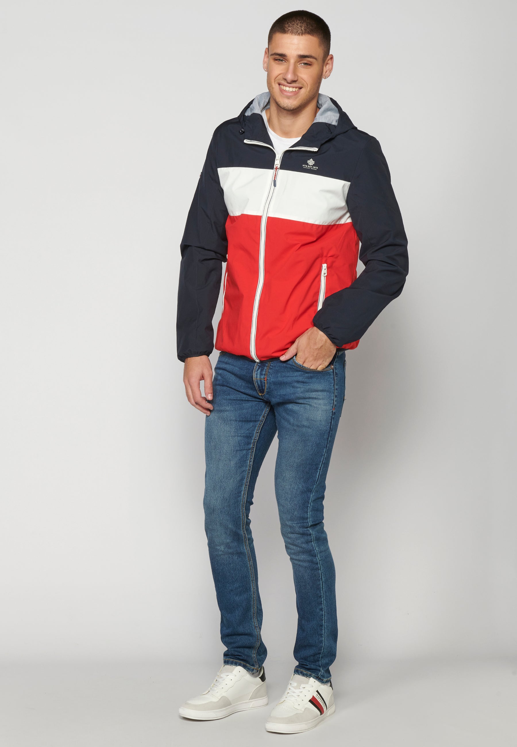 Chaqueta Cortavientos Capucha Hombre – Koroshi Azul Marino
