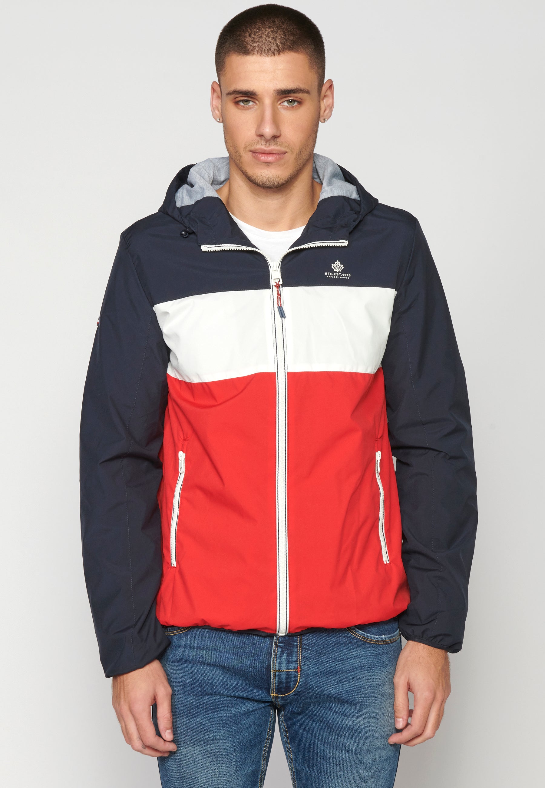 Chaqueta Cortavientos Capucha Hombre – Koroshi Azul Marino