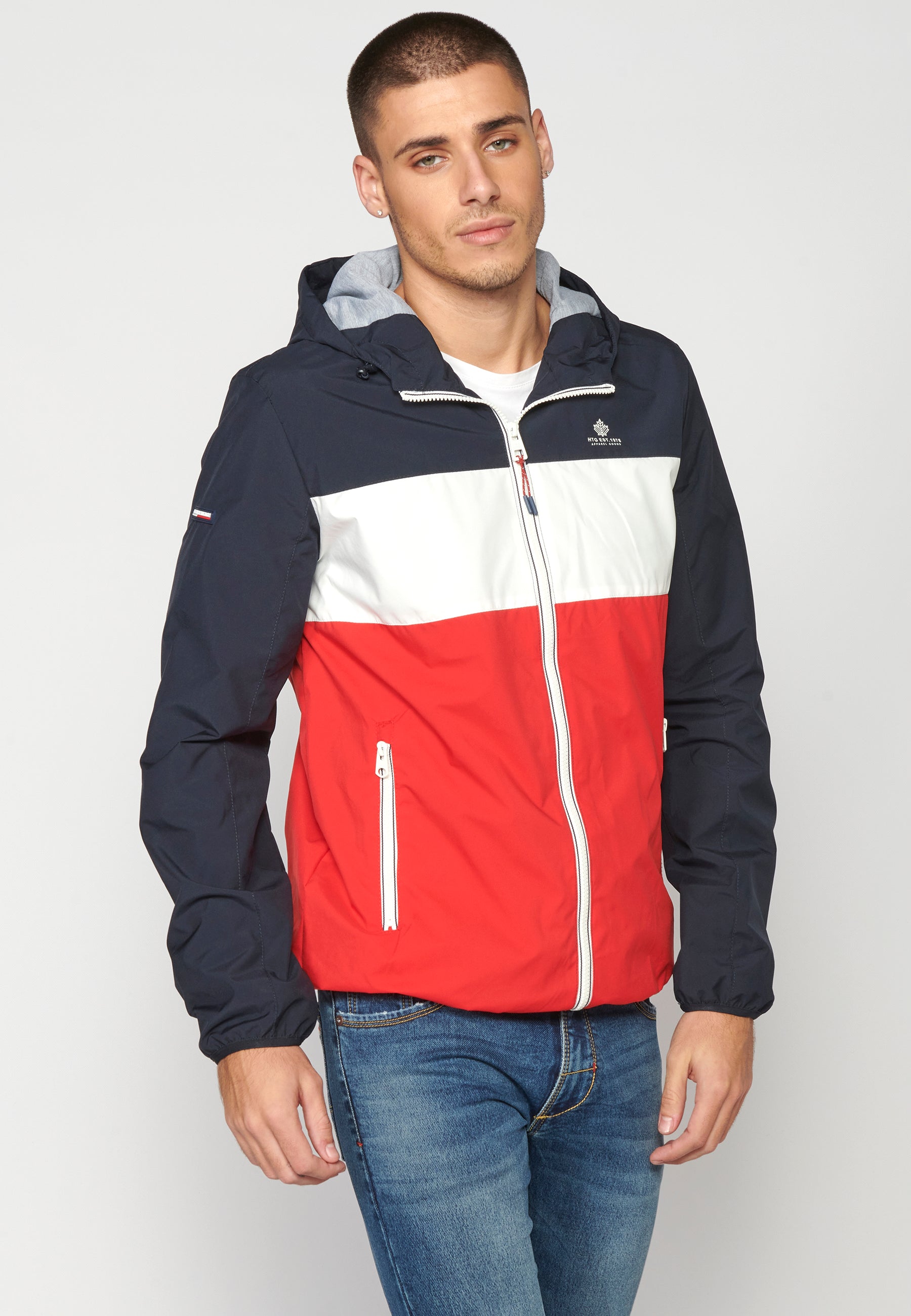 Chaqueta Cortavientos Capucha Hombre – Koroshi Azul Marino