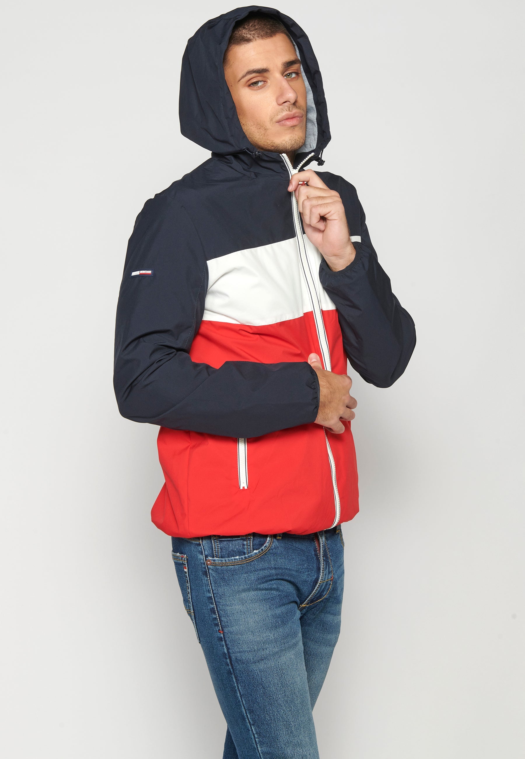 Chaqueta Cortavientos Capucha Hombre – Koroshi Azul Marino