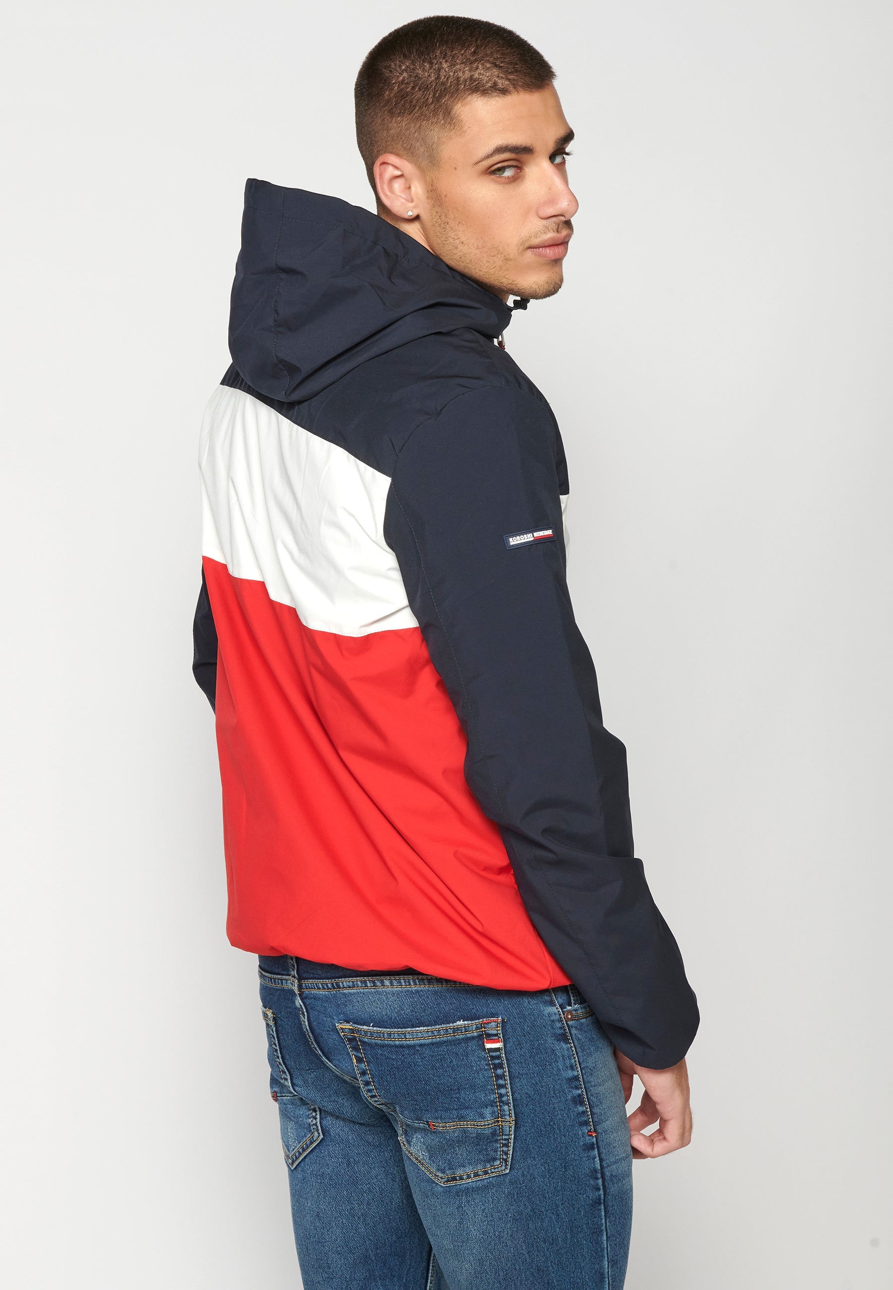 Chaqueta Cortavientos Capucha Hombre – Koroshi Azul Marino