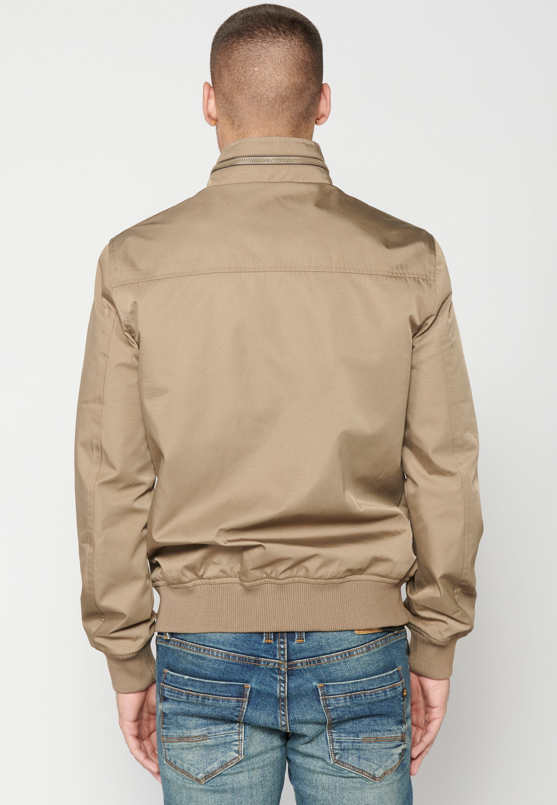 Chaqueta Bomber Hombre Cuello Alto y Cremallera – Koroshi Beige