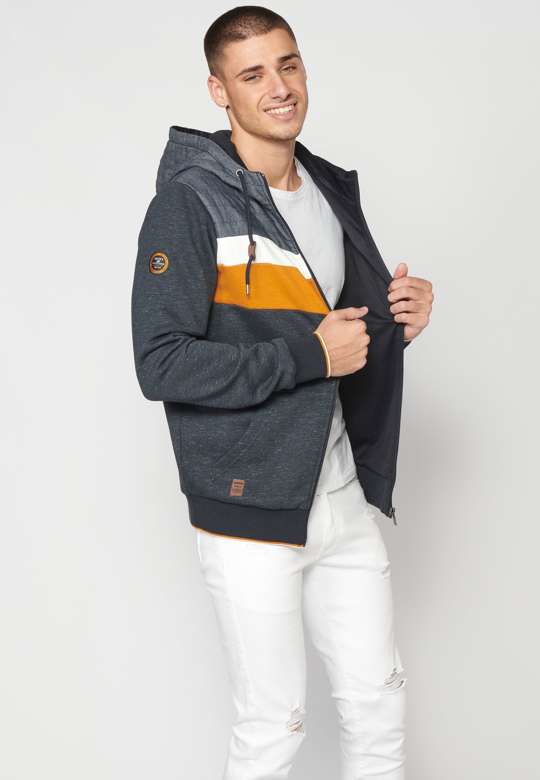 Chaqueta Sudadera Hombre con Capucha y Cremallera – Koroshi Navy