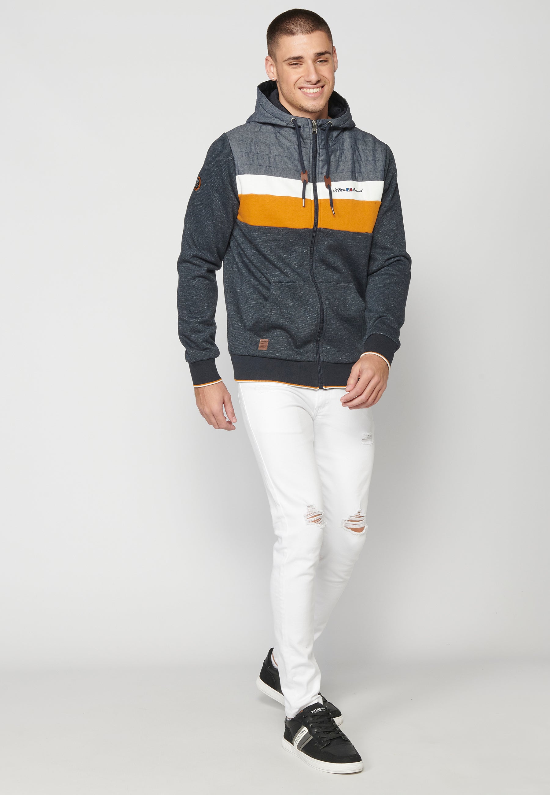 Chaqueta Sudadera Hombre con Capucha y Cremallera – Koroshi Navy