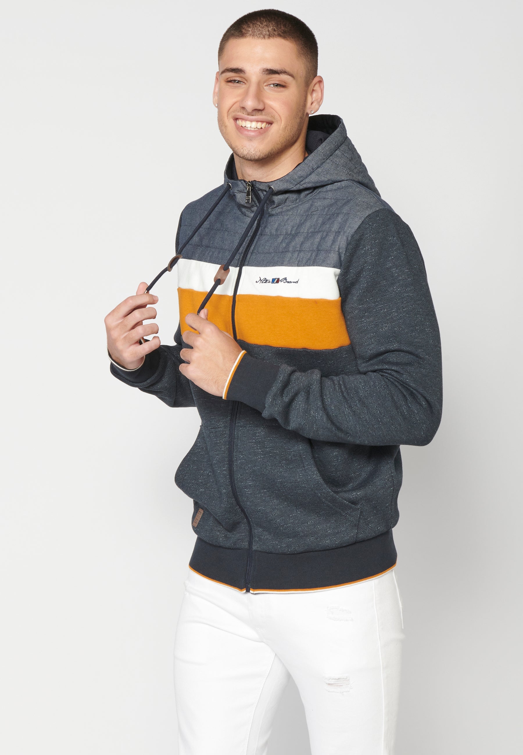Chaqueta Sudadera Hombre con Capucha y Cremallera – Koroshi Navy