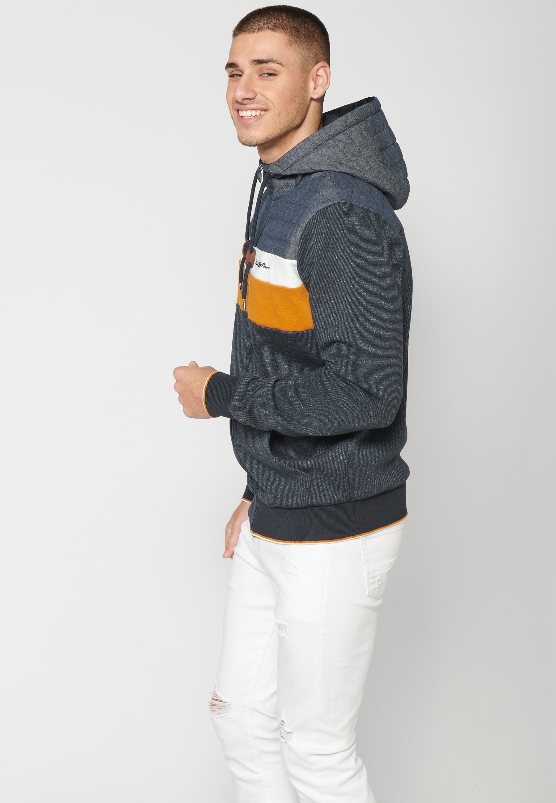 Chaqueta Sudadera Hombre con Capucha y Cremallera – Koroshi Navy