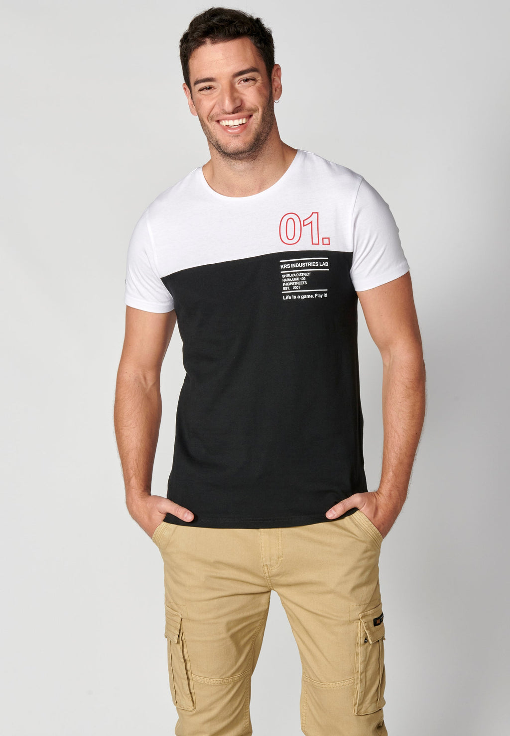 Camiseta Hombre Manga Corta Cuello Redondo Color Block – Koroshi 2311MC20